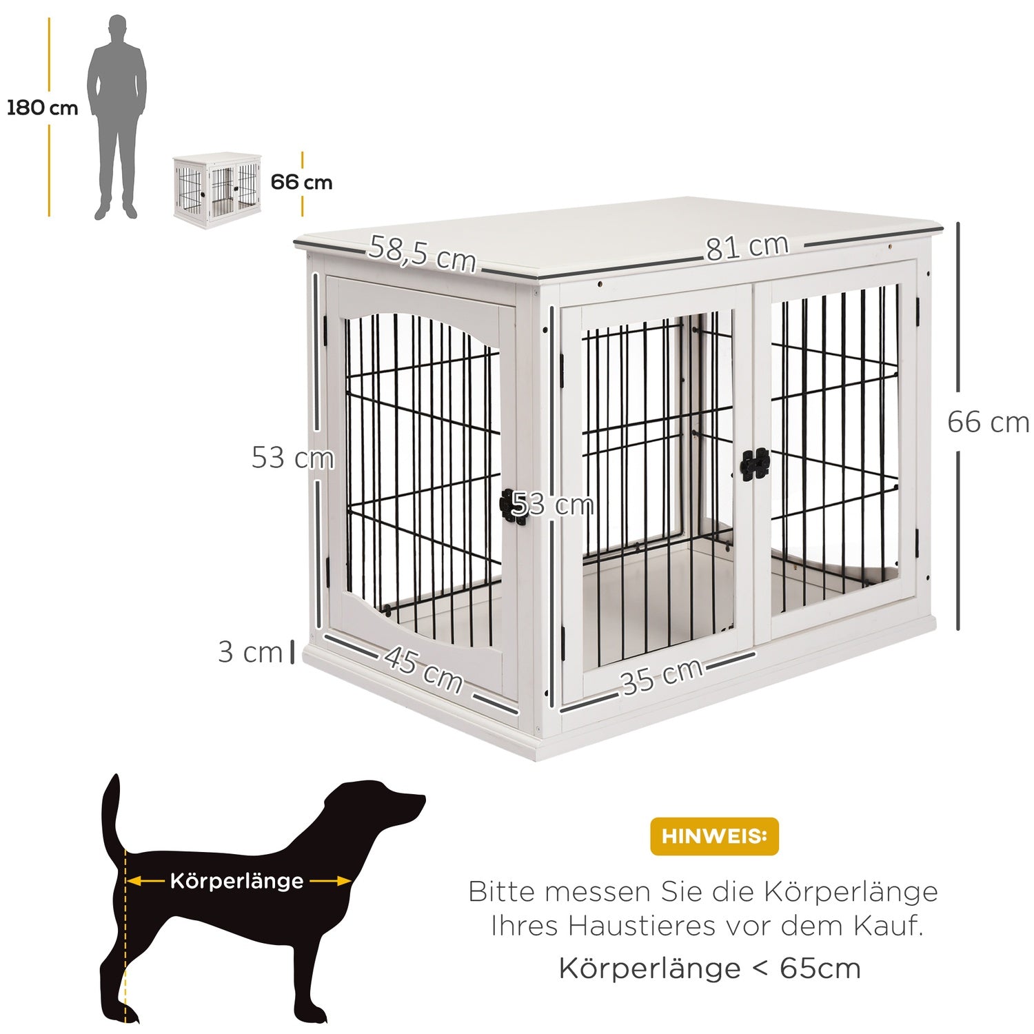 Liten hund hundkennel, inomhusbur, vit 81x58,5x66 cm