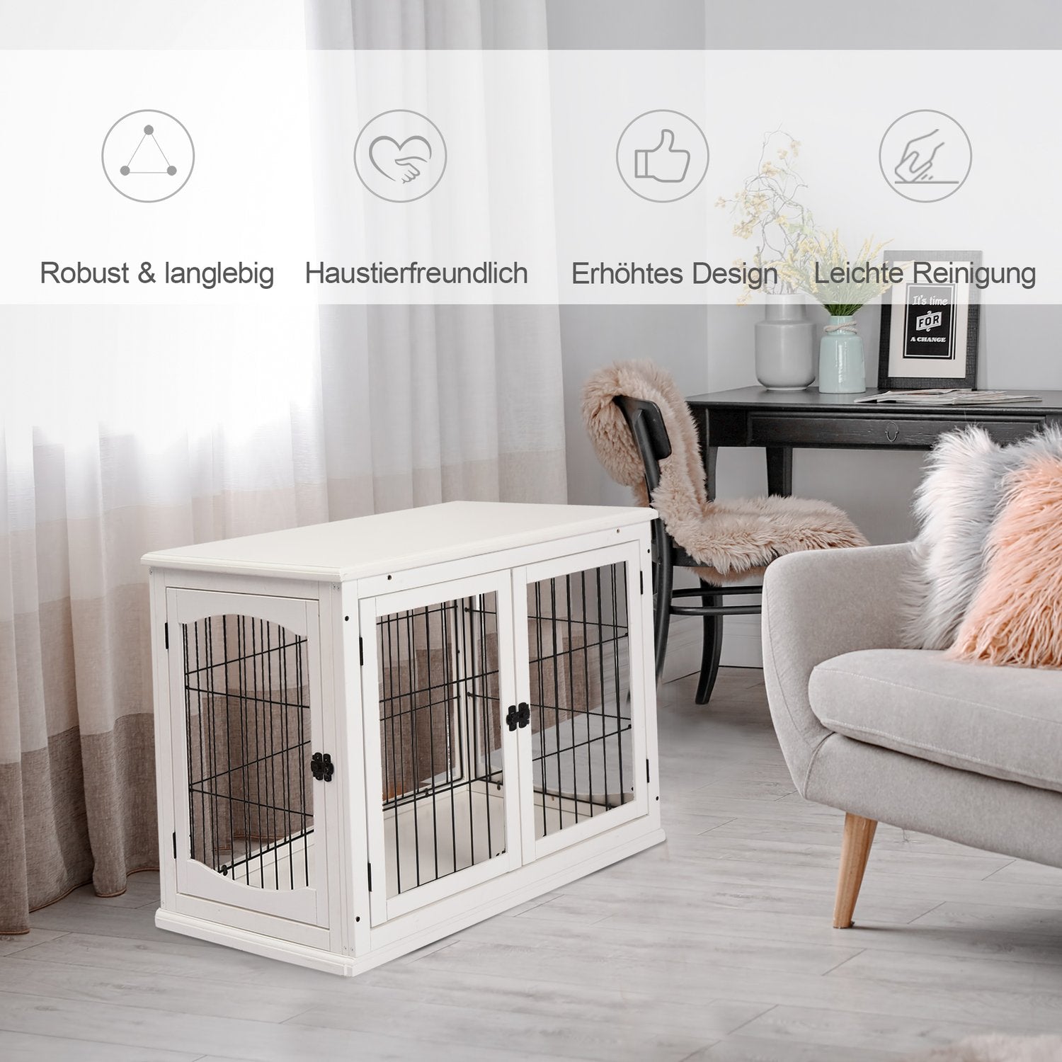 Liten hund hundkennel, inomhusbur, vit 81x58,5x66 cm