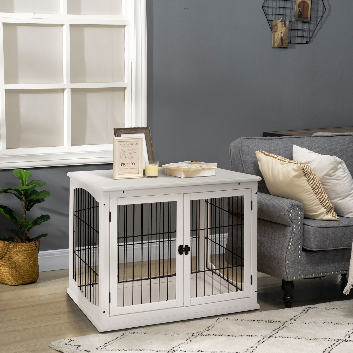 Liten hund hundkennel, inomhusbur, vit 81x58,5x66 cm