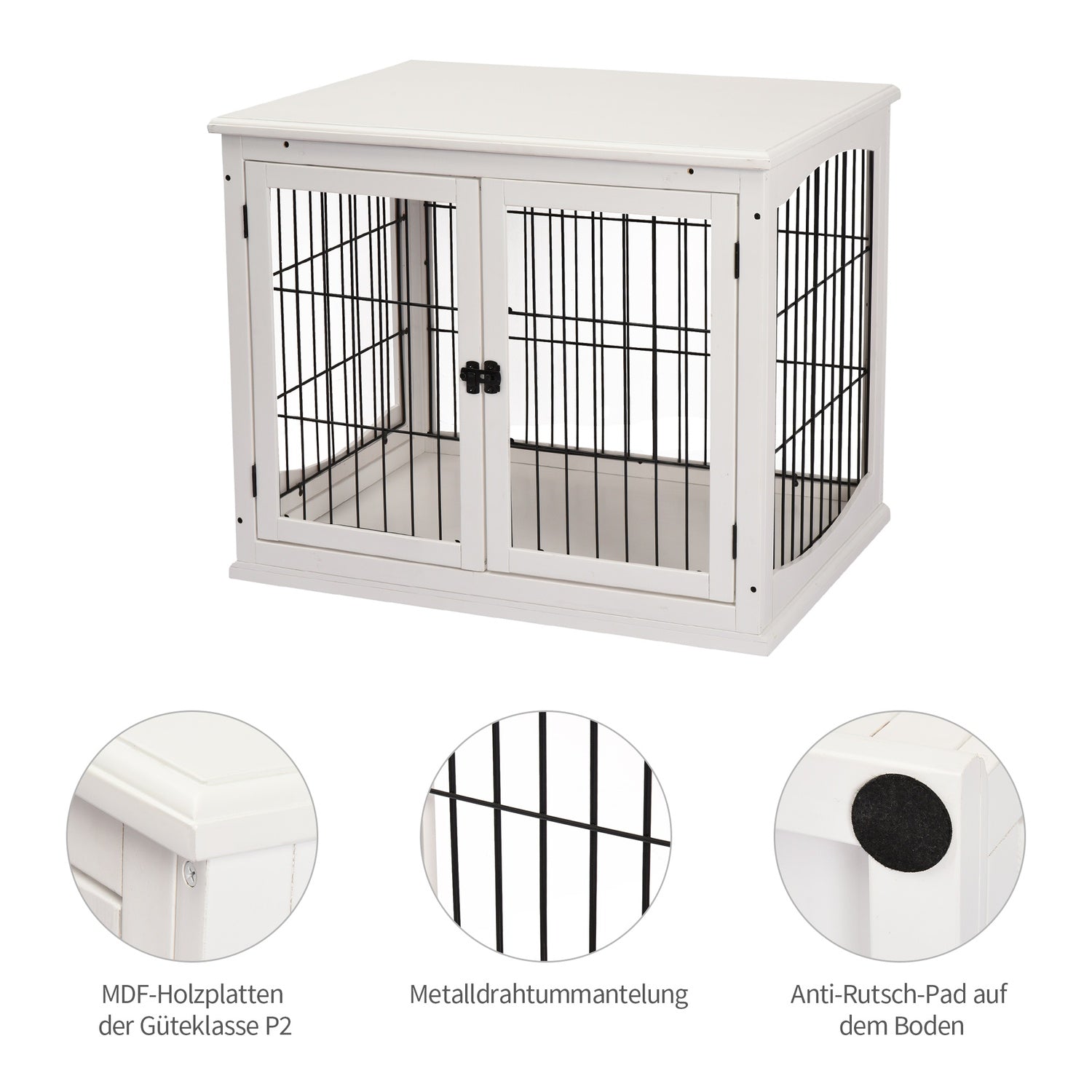 Liten hund hundkennel, inomhusbur, vit 81x58,5x66 cm