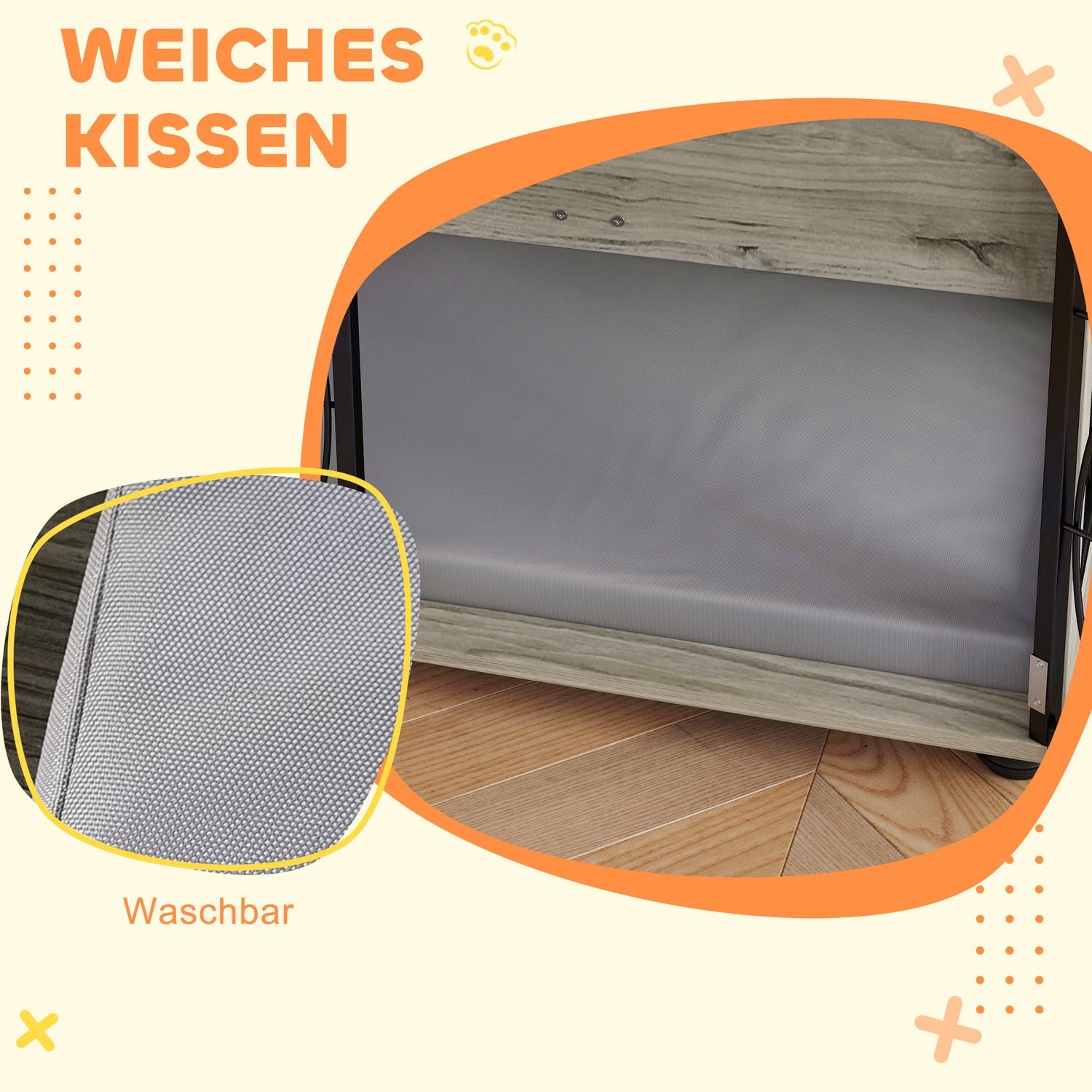 Hundlåda inomhus med kudde och fönster – stor, grå