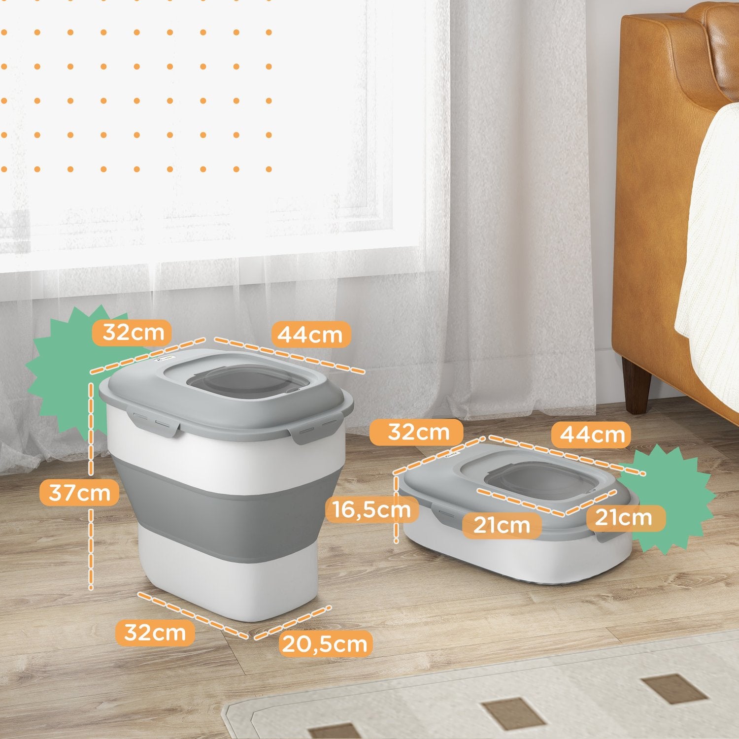 Hundmatsbehållare, 25L, hopfällbar med hjul och lock