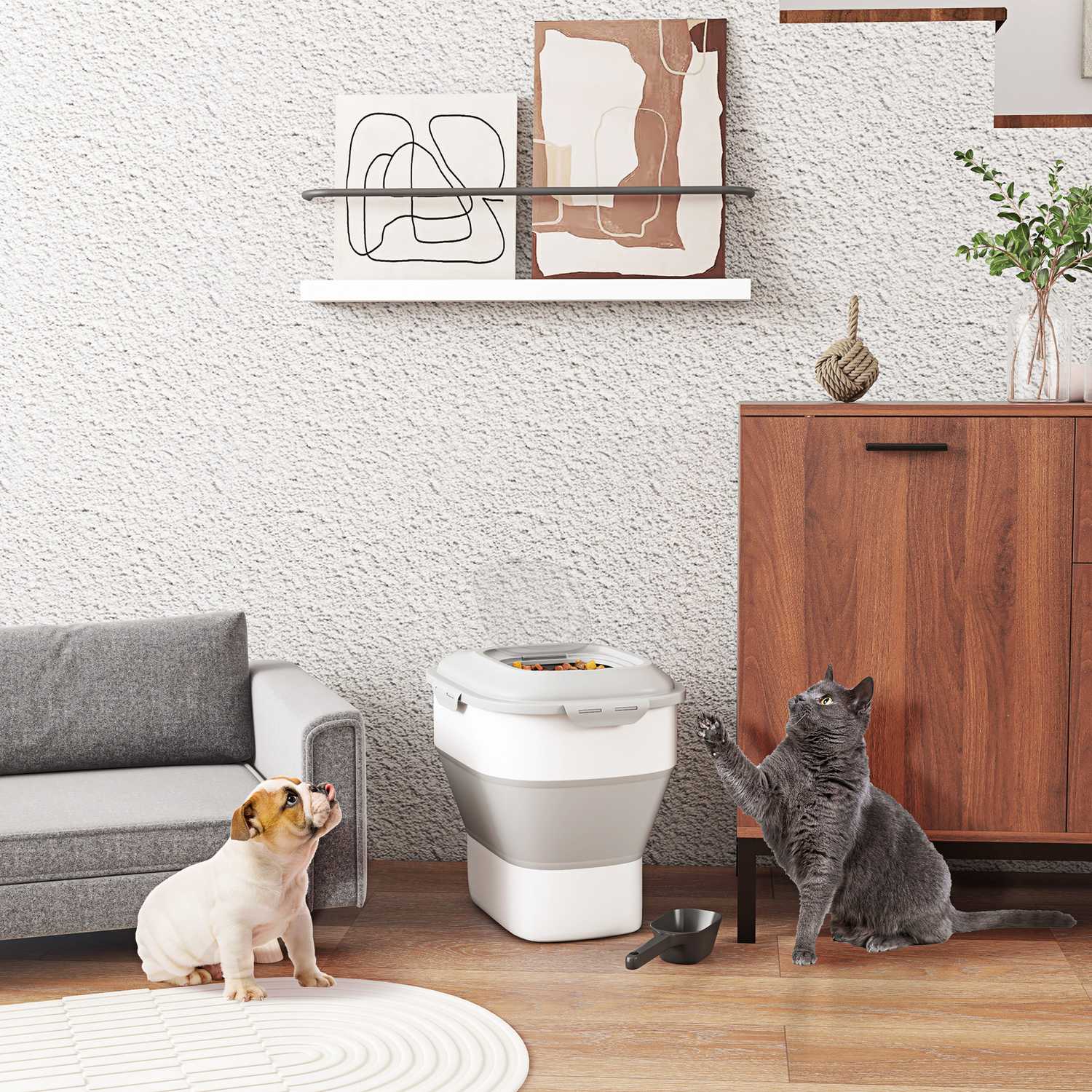 Hundmatsbehållare, 25L, hopfällbar med hjul och lock