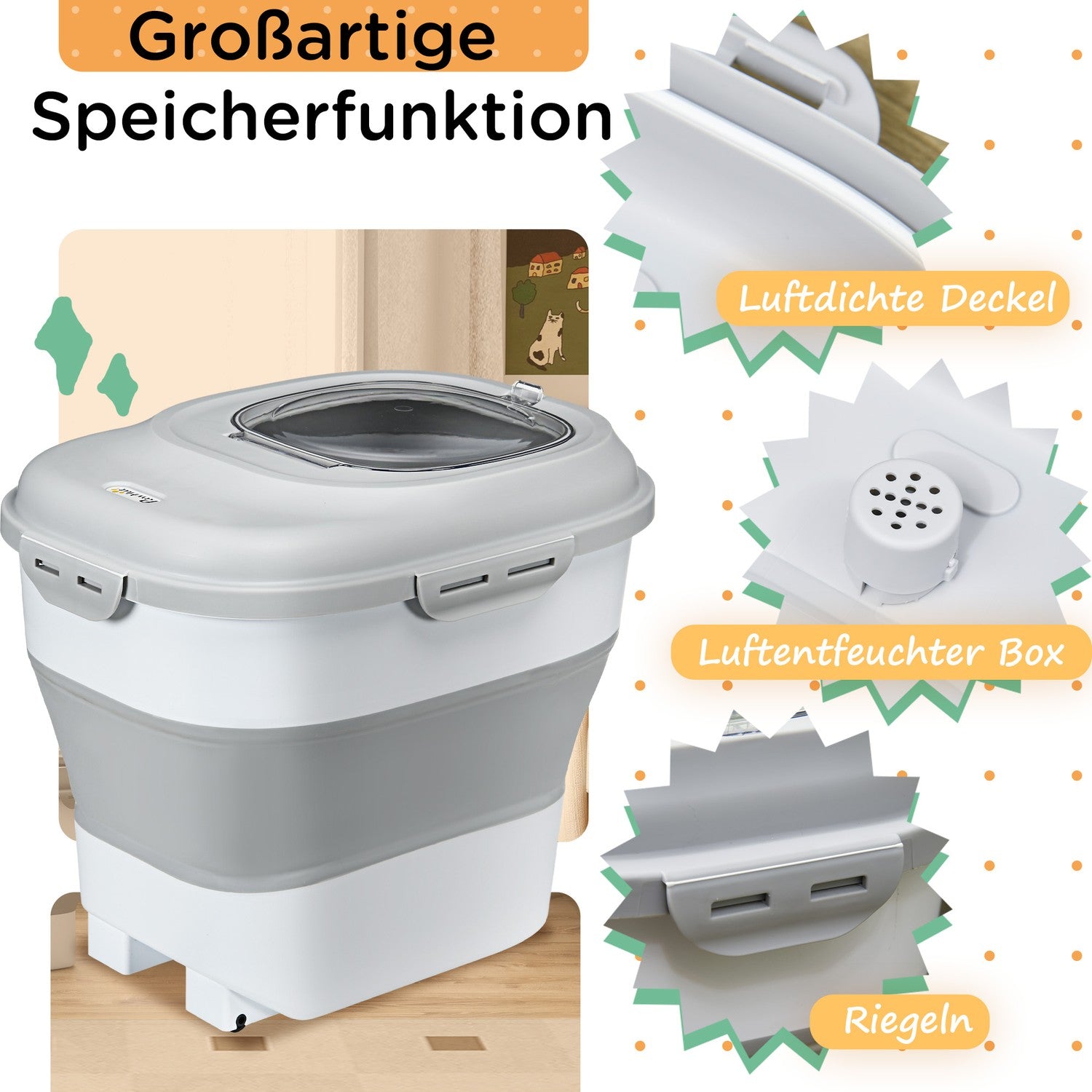 Hundmatsbehållare, 25L, hopfällbar med hjul och lock