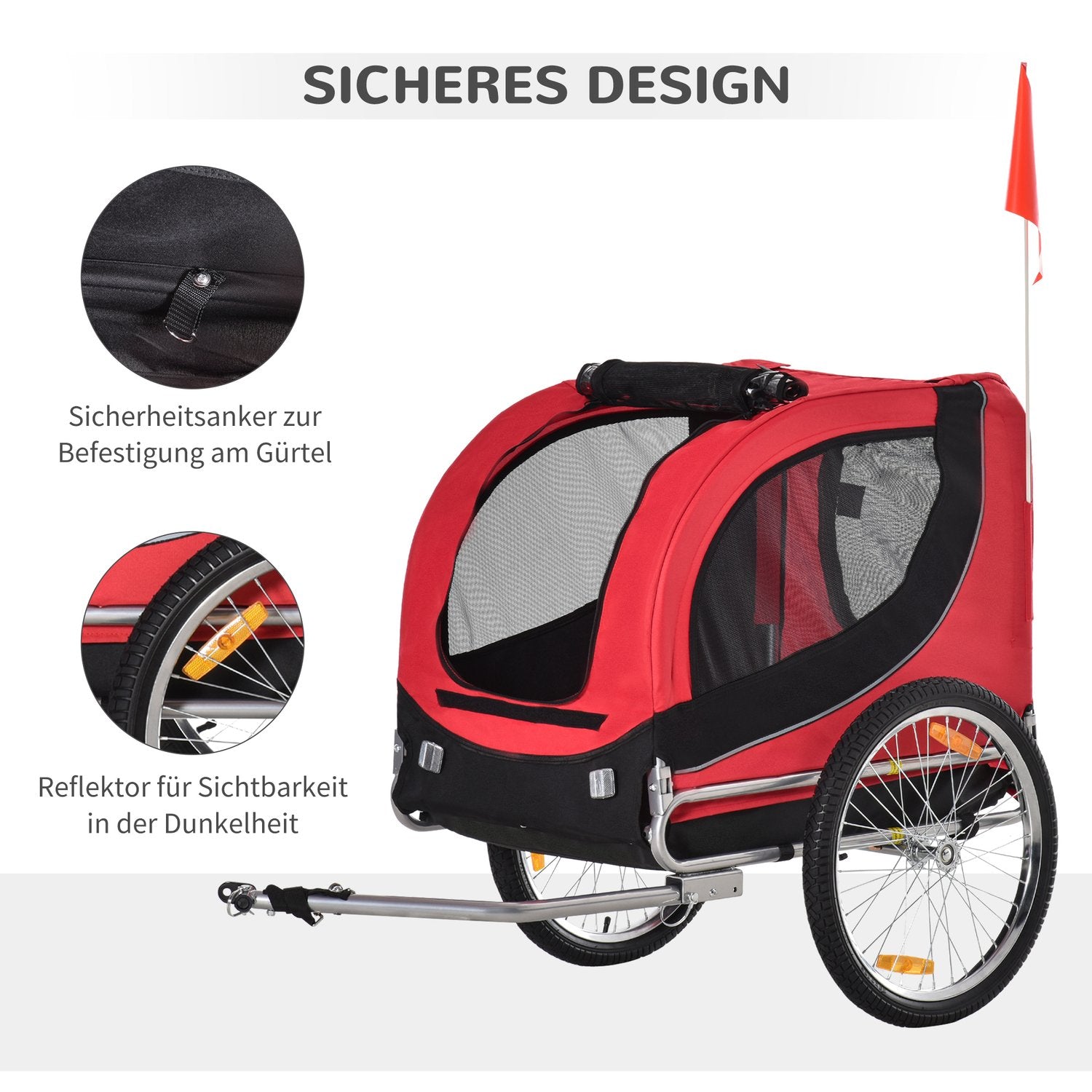 Hundcykelvagn – Röd/Svart, 130 x 73 x 90 cm
