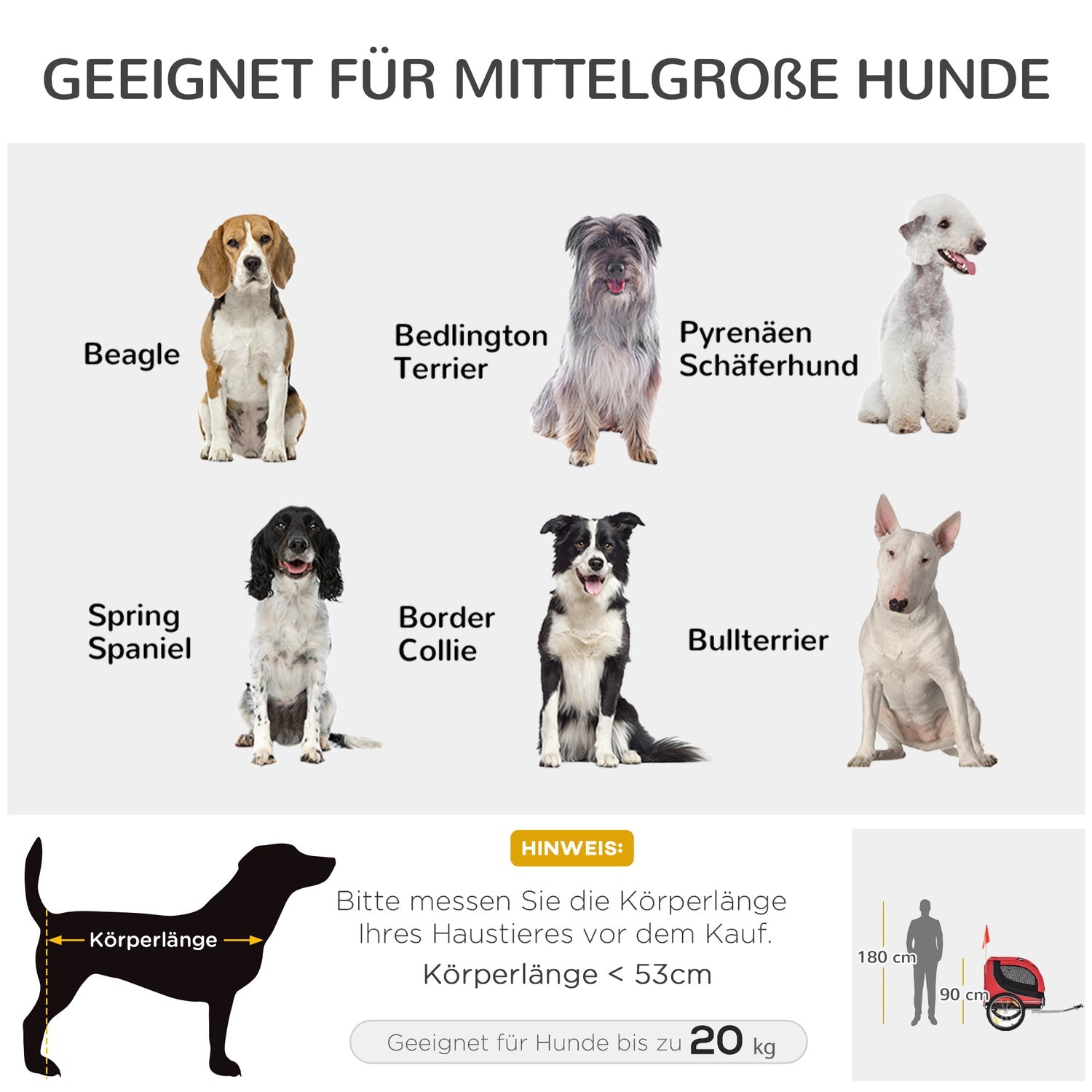 Hundcykelvagn – Röd/Svart, 130 x 73 x 90 cm