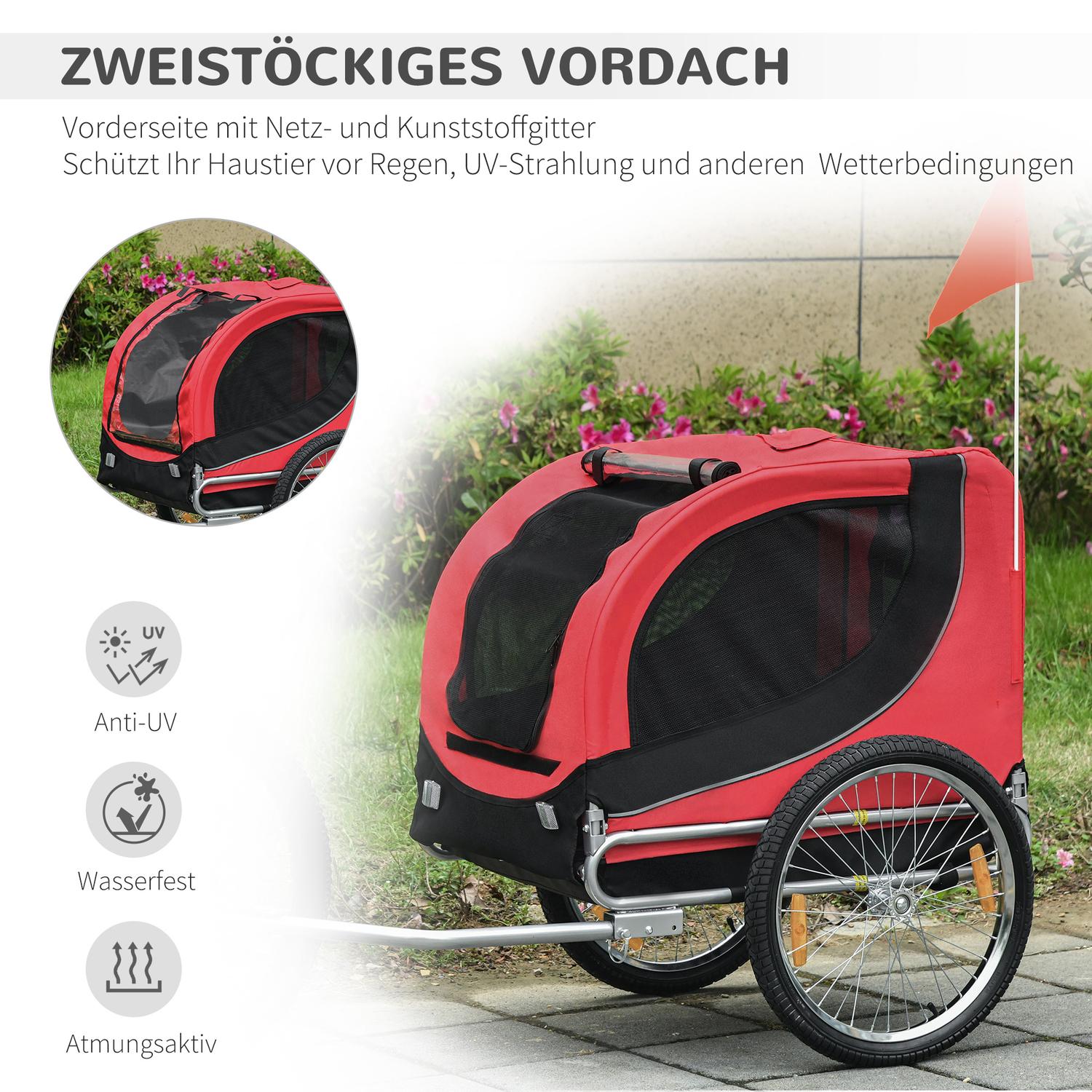 Hundcykelvagn – Röd/Svart, 130 x 73 x 90 cm