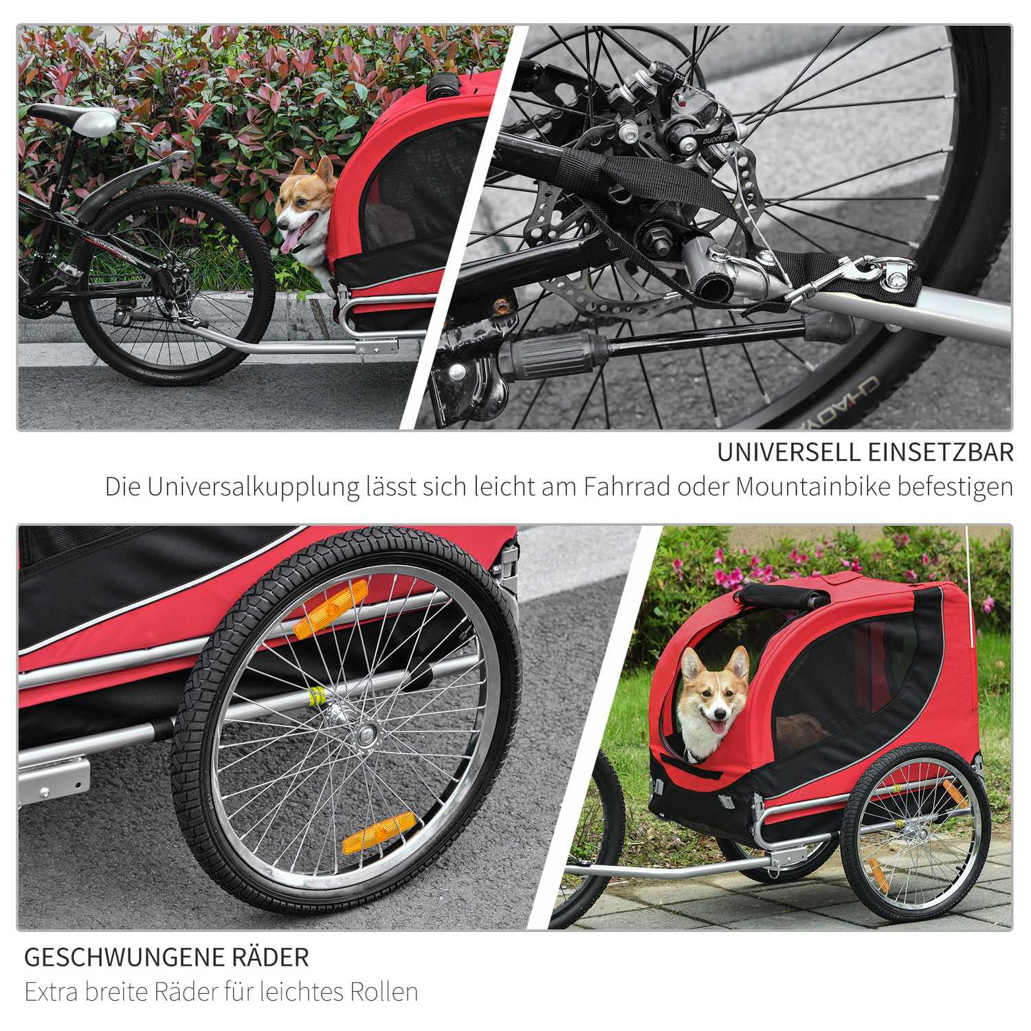 Hundcykelvagn – Röd/Svart, 130 x 73 x 90 cm