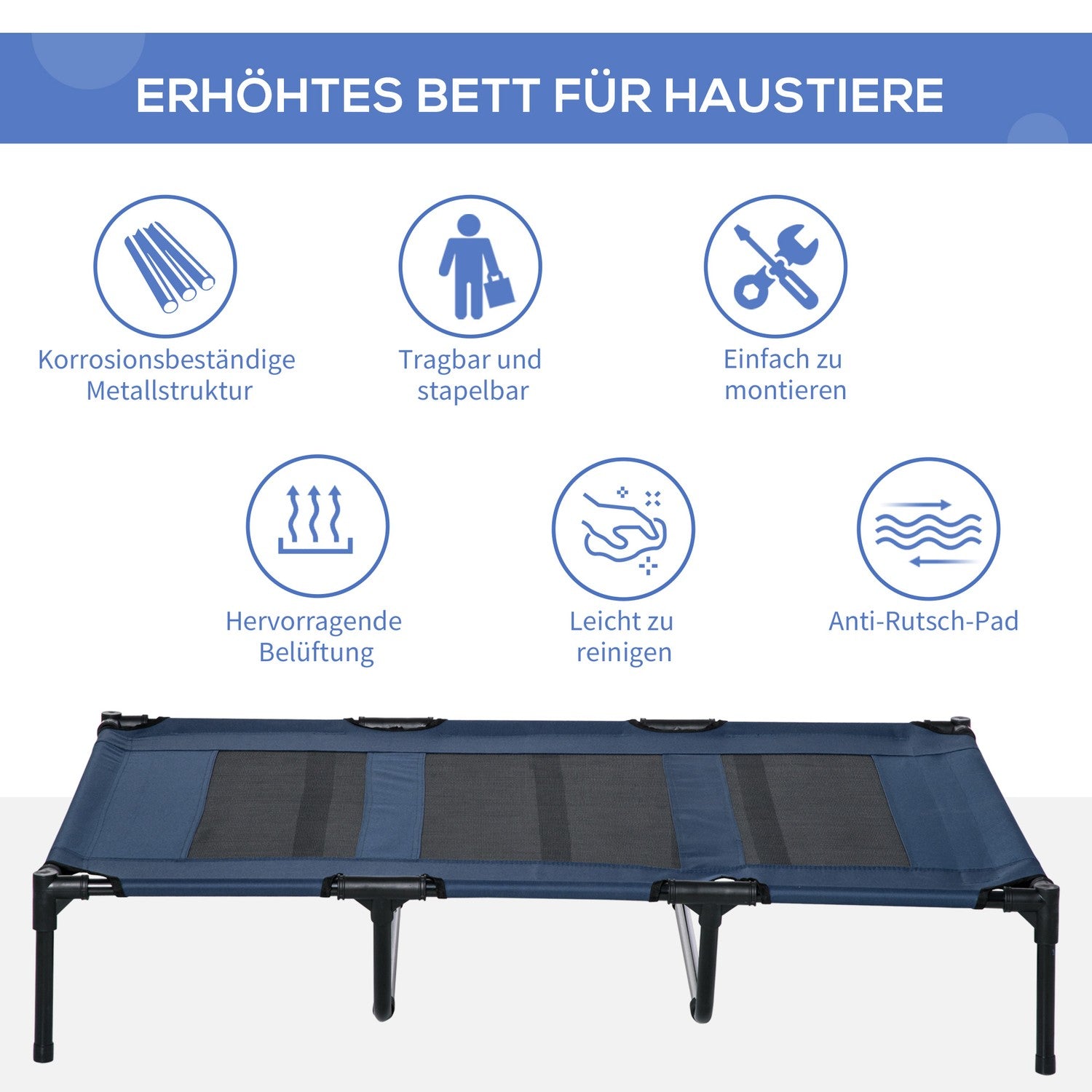Outdoor Pet Lounger – Metallram, Mörkblå 122x92x23 cm
