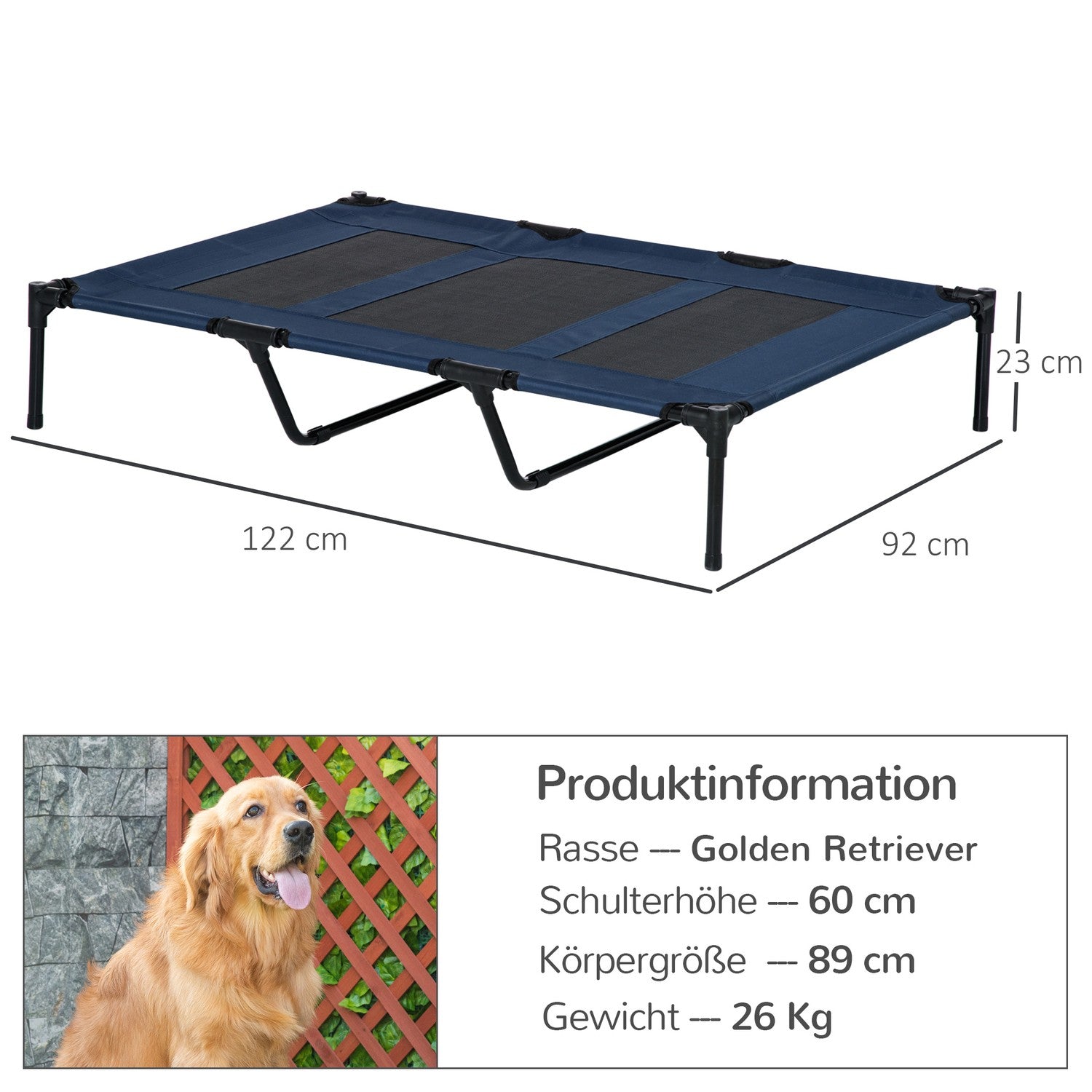 Outdoor Pet Lounger – Metallram, Mörkblå 122x92x23 cm