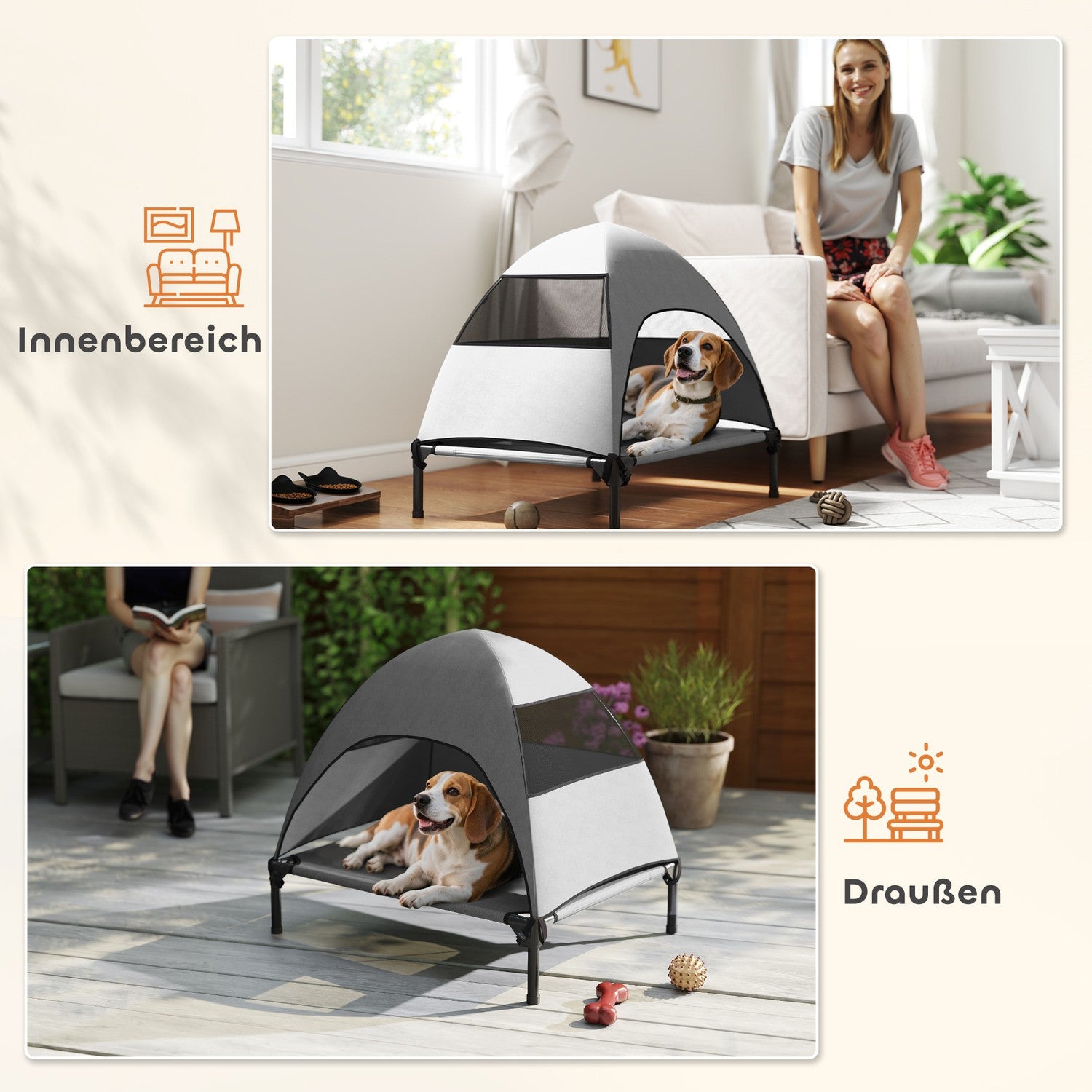 Hundstol utomhus med tak, tvättbart nät och kyldesign