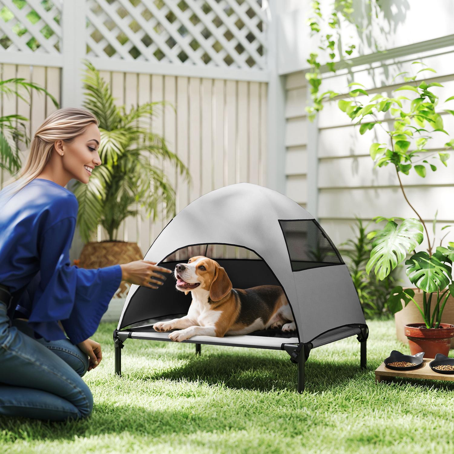 Hundstol utomhus med tak, tvättbart nät och kyldesign