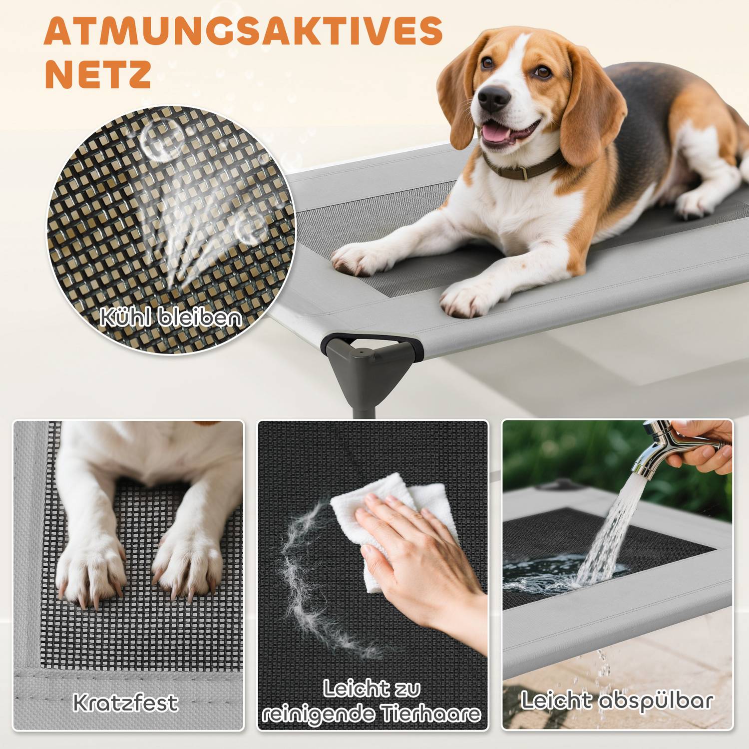 Hundstol utomhus med tak, tvättbart nät och kyldesign