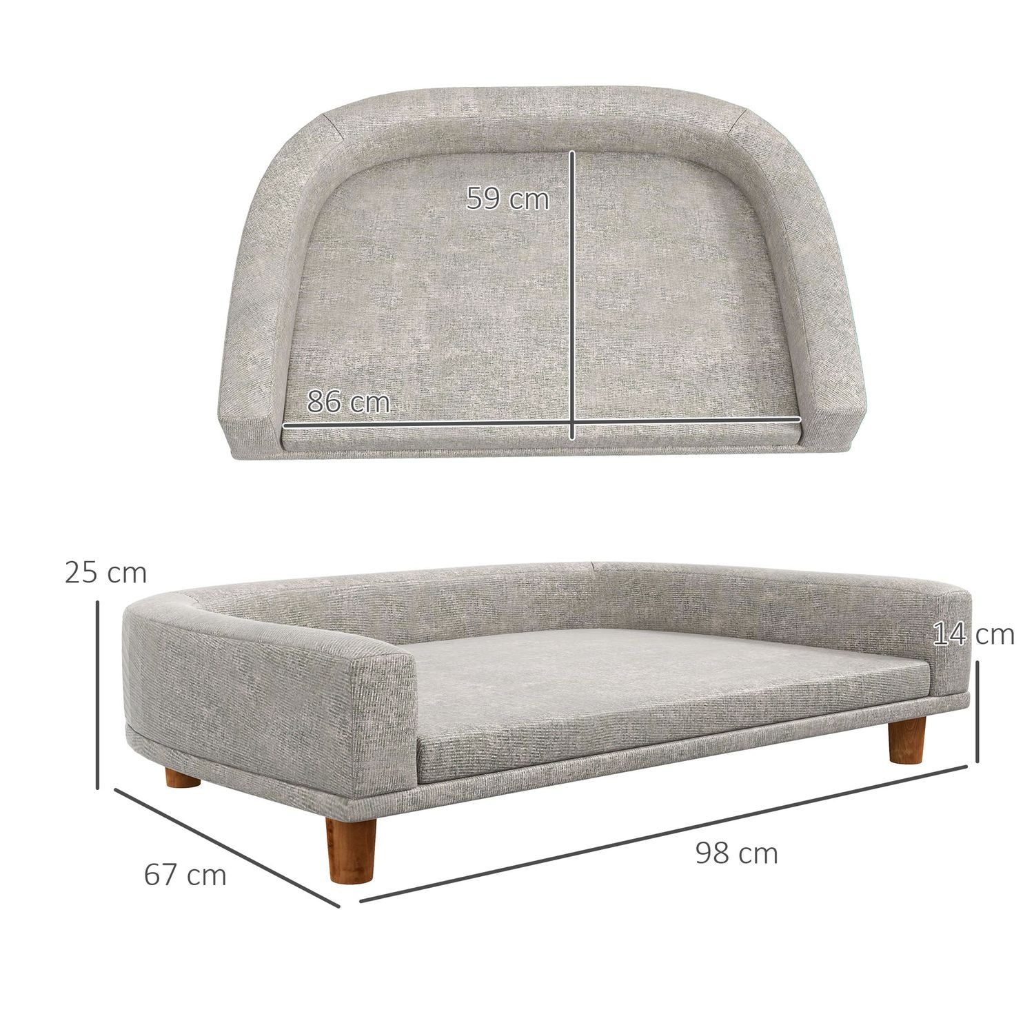 Hundsoffa med kudde, upphöjd design och träben, grå