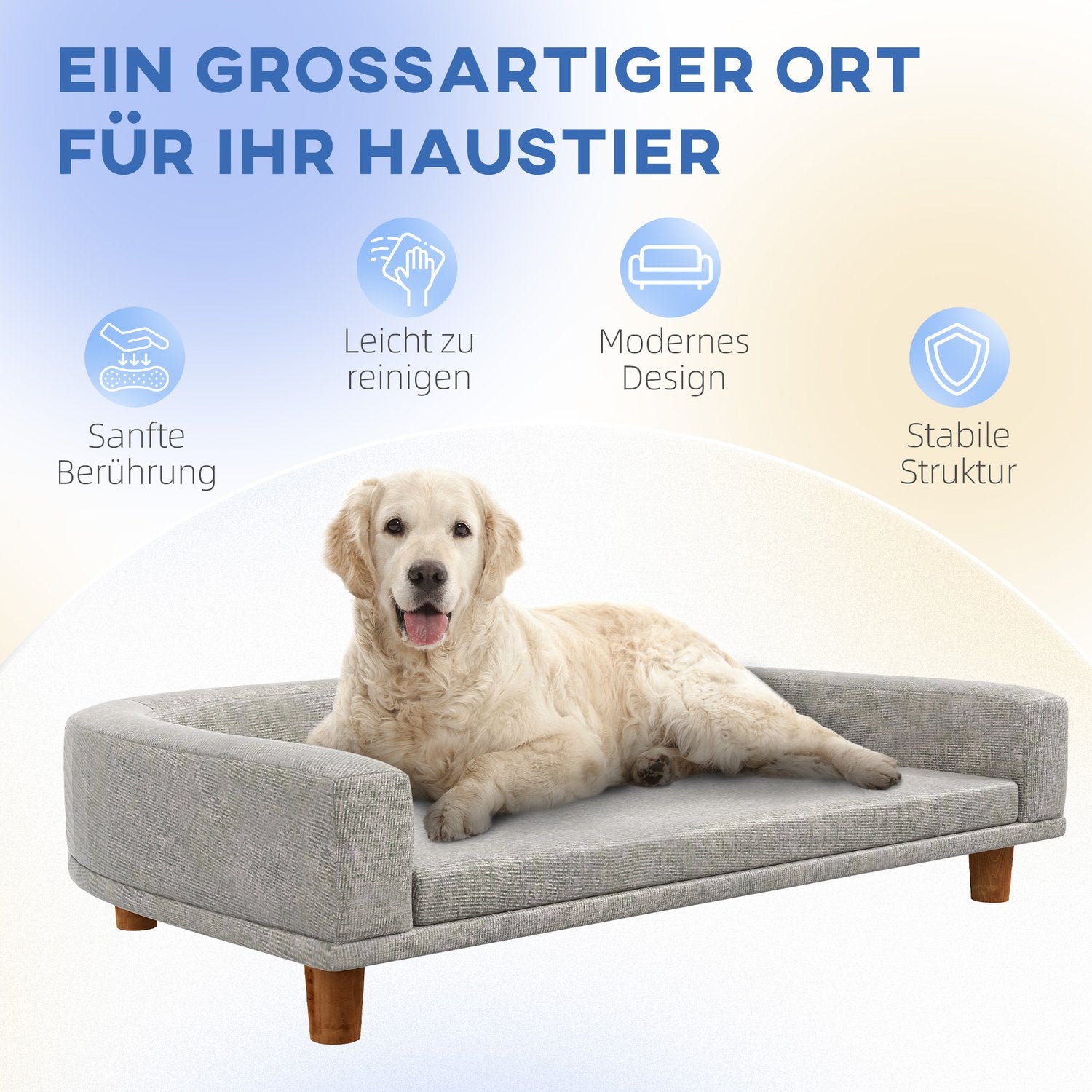 Hundsoffa med kudde, upphöjd design och träben, grå