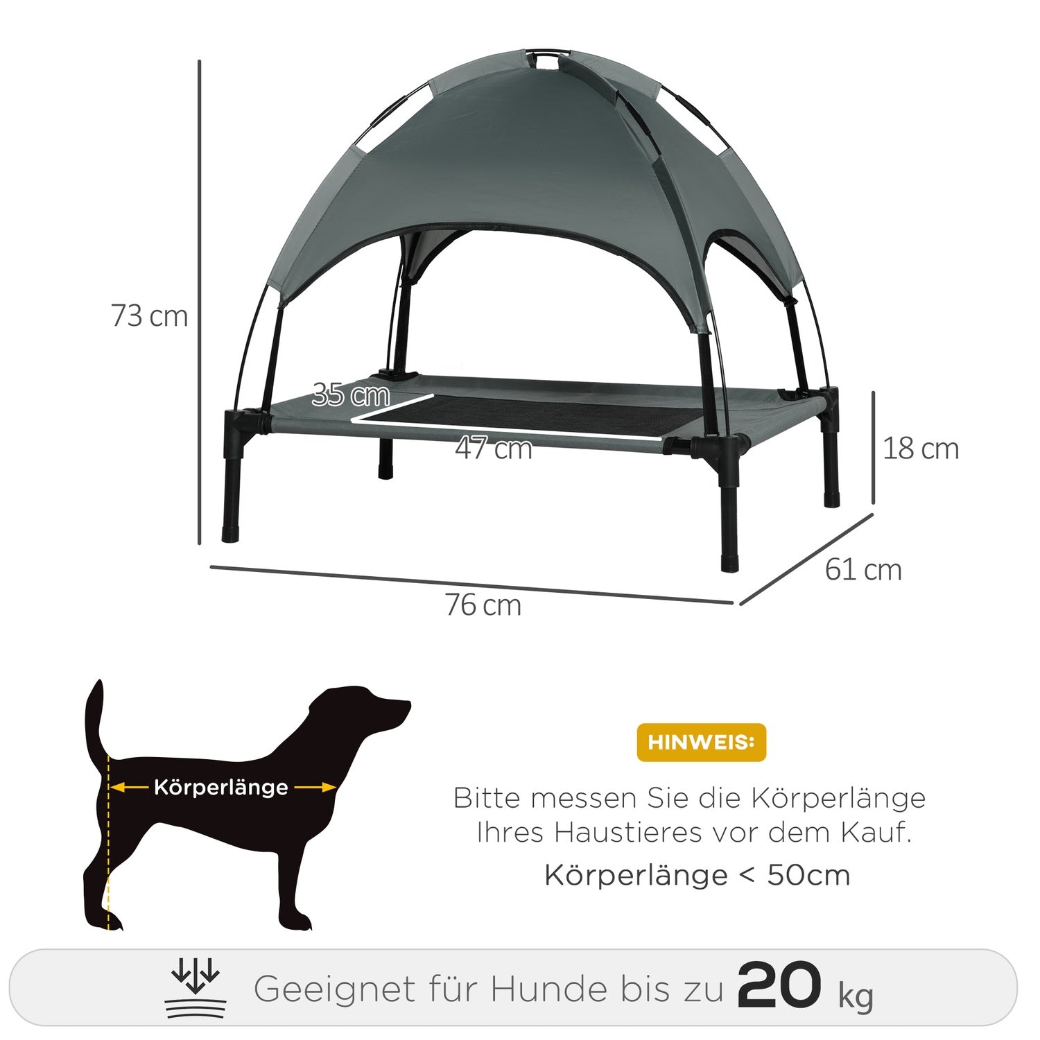 Hundstol utomhus med tak – Andningsbart tyg, grå