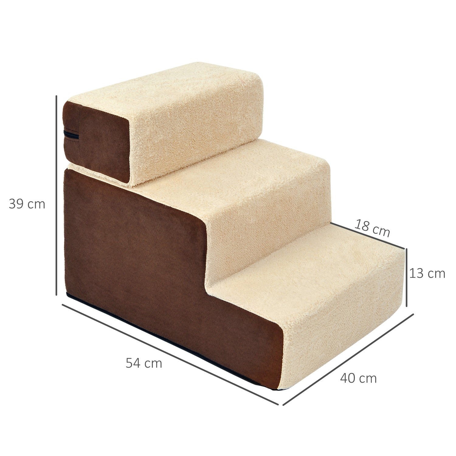 Husdjurstrappa, 3-stegs plyschbeige, 54x40x39 cm
