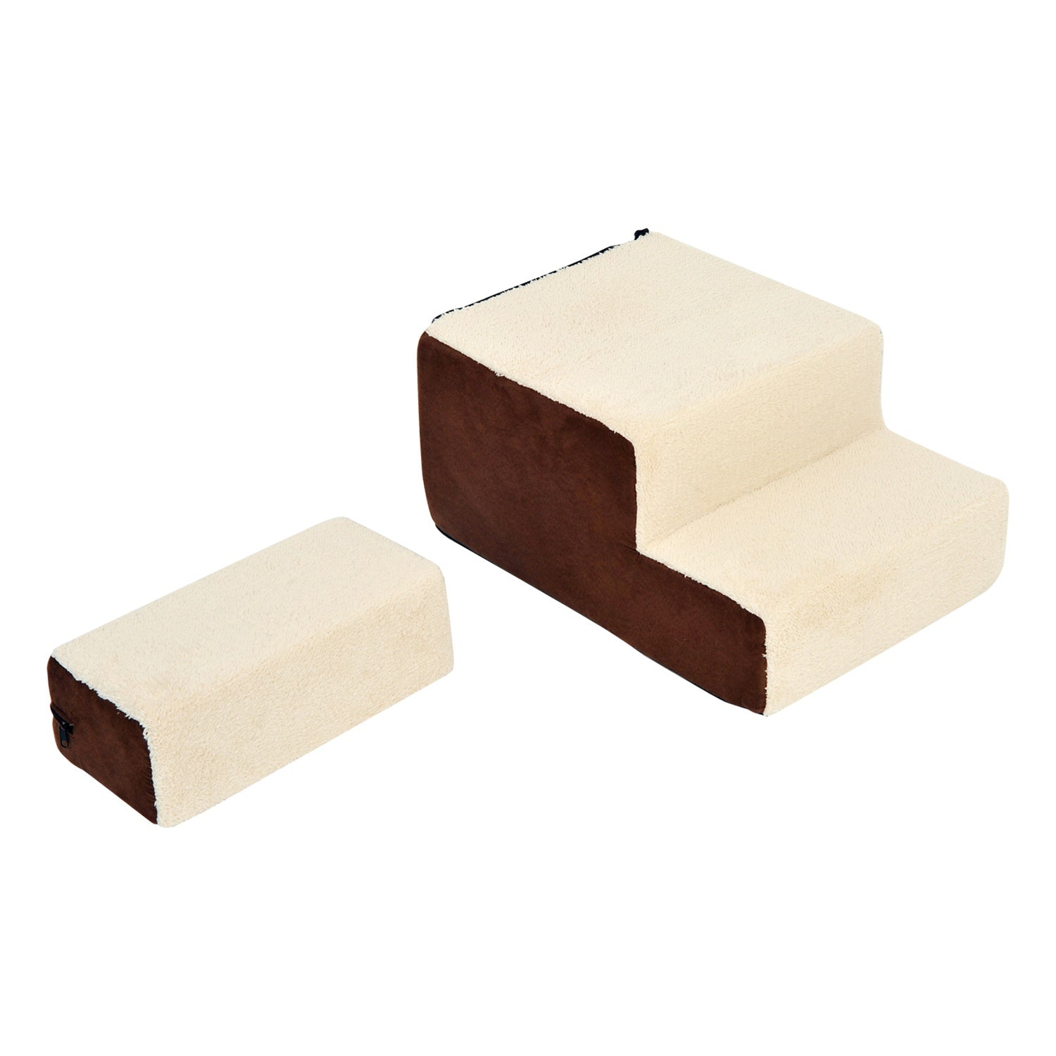 Husdjurstrappa, 3-stegs plyschbeige, 54x40x39 cm