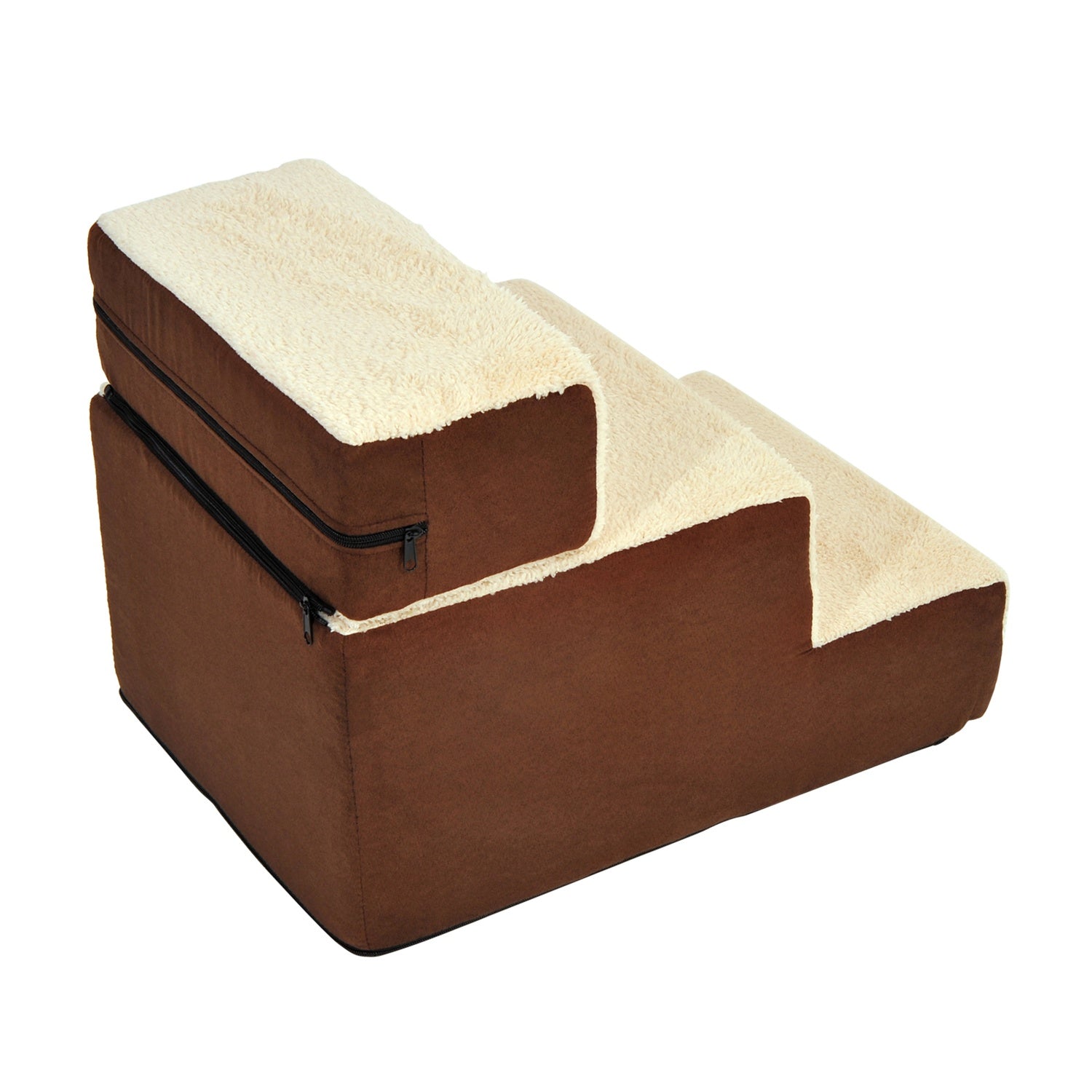 Husdjurstrappa, 3-stegs plyschbeige, 54x40x39 cm