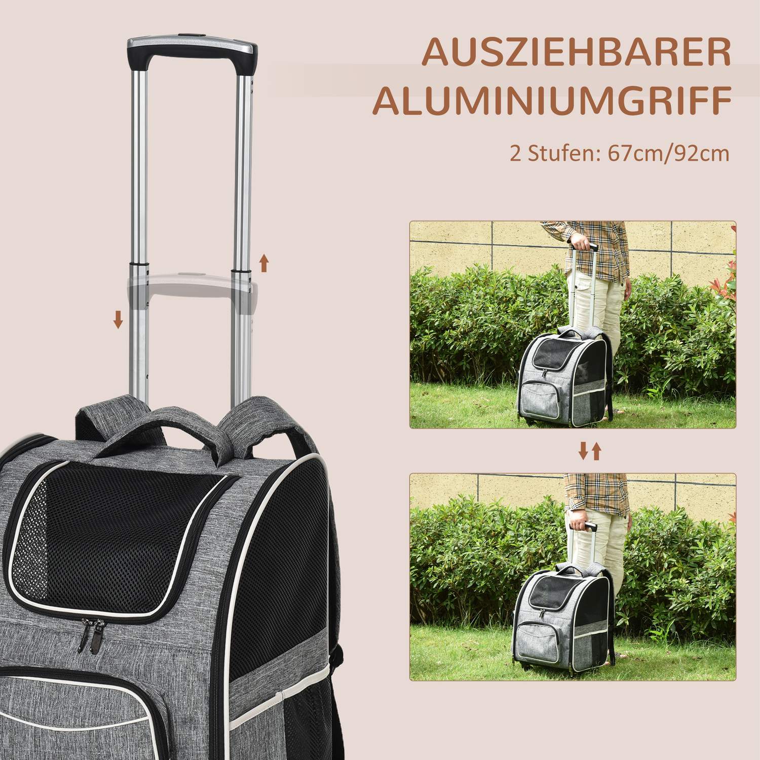 Pet Carrier Ryggsäck & Trolley – Grå, 43x33x51,5 cm