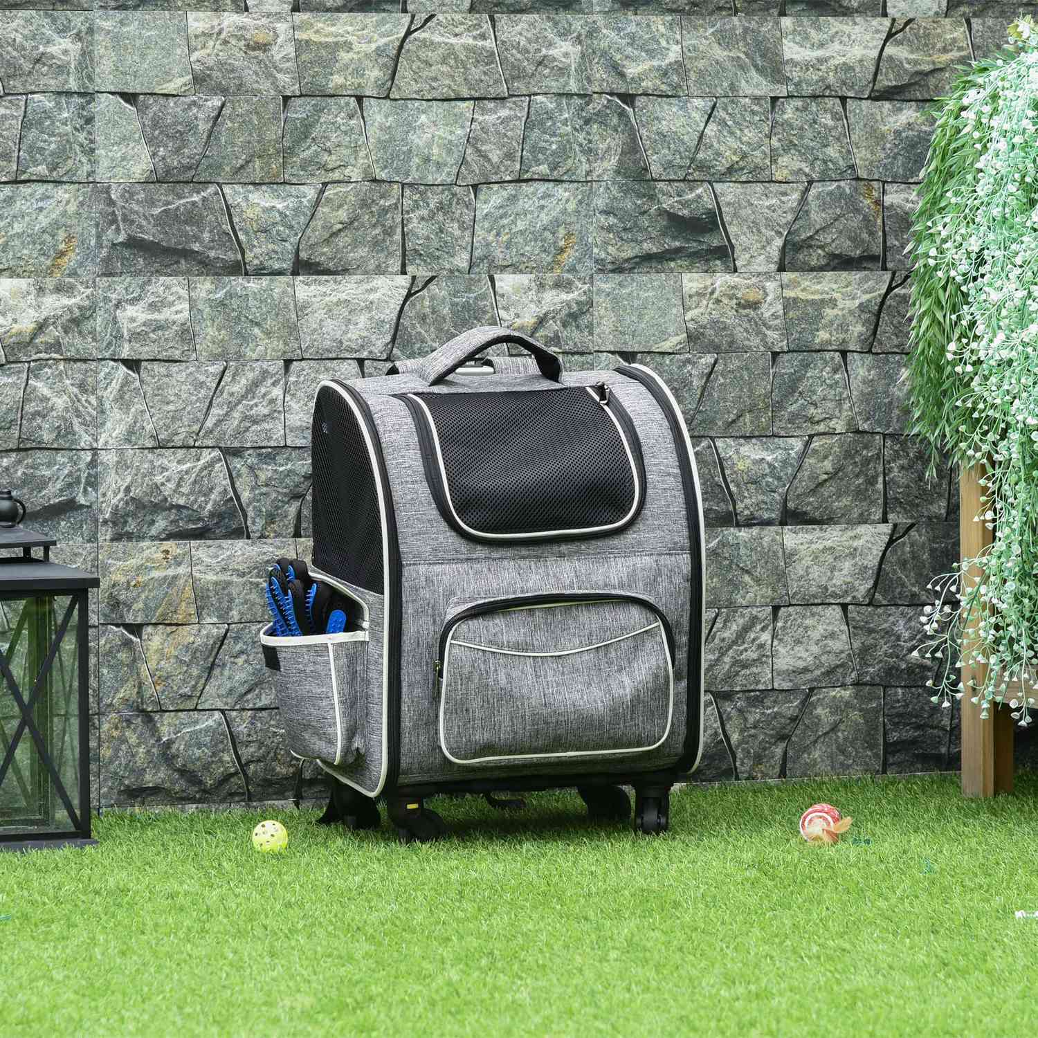 Pet Carrier Ryggsäck & Trolley – Grå, 43x33x51,5 cm