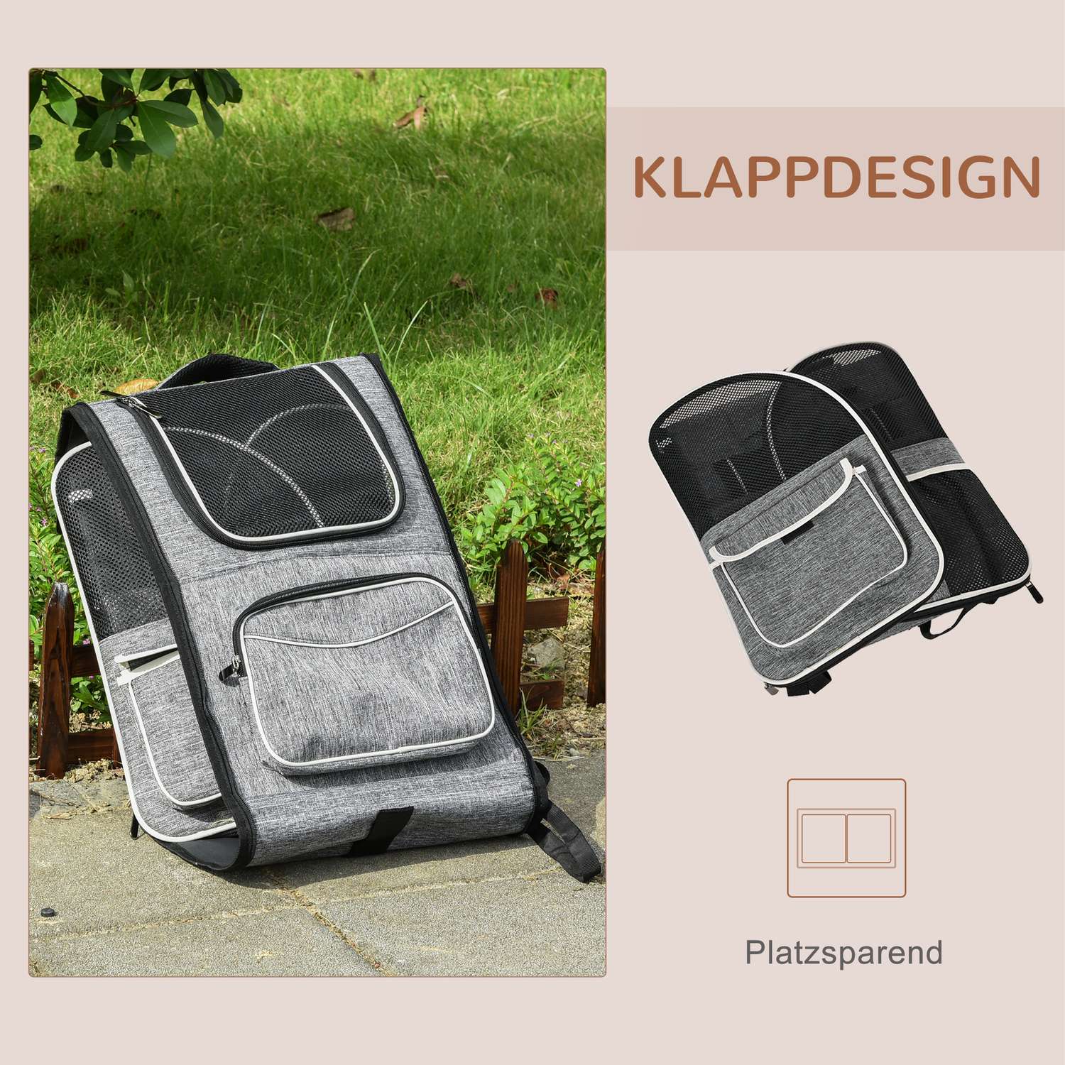 Pet Carrier Ryggsäck & Trolley – Grå, 43x33x51,5 cm