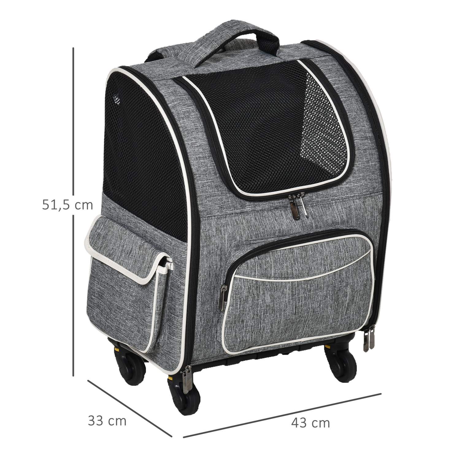 Pet Carrier Ryggsäck & Trolley – Grå, 43x33x51,5 cm