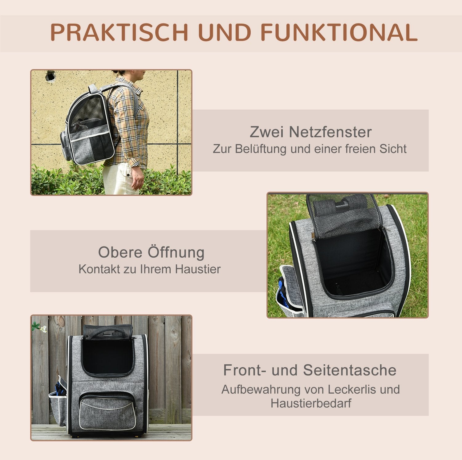 Pet Carrier Ryggsäck & Trolley – Grå, 43x33x51,5 cm
