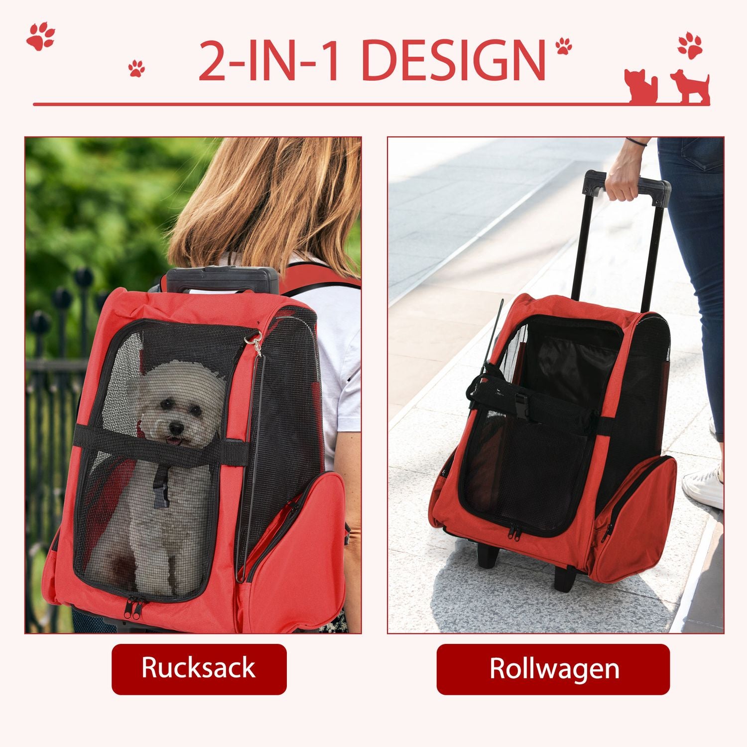 Pet Carrier Trolley Bag, Andas, Röd, 42x25x55 cm