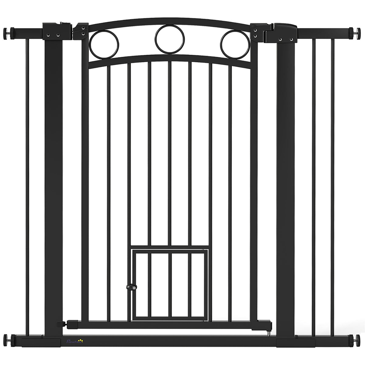 Huisdierenhek, 96 cm, verstelbaar 76-104 cm, kattenluik, zwart