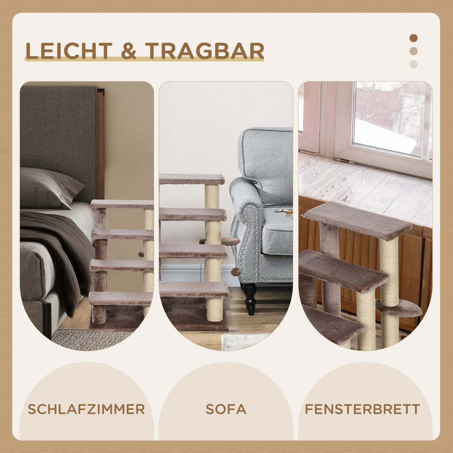 Husdjurstrappa med skrapstolpe, plysch, brun, 60x40x64 cm