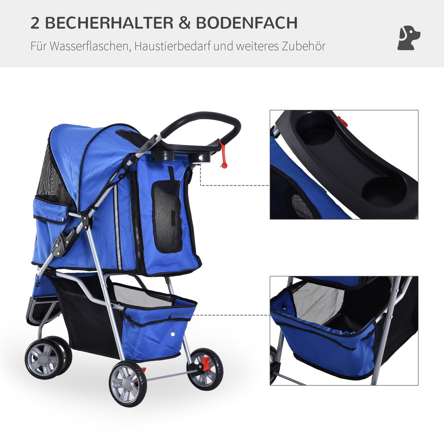 Husdjursvagn för hundar och katter, mångfärgad blå