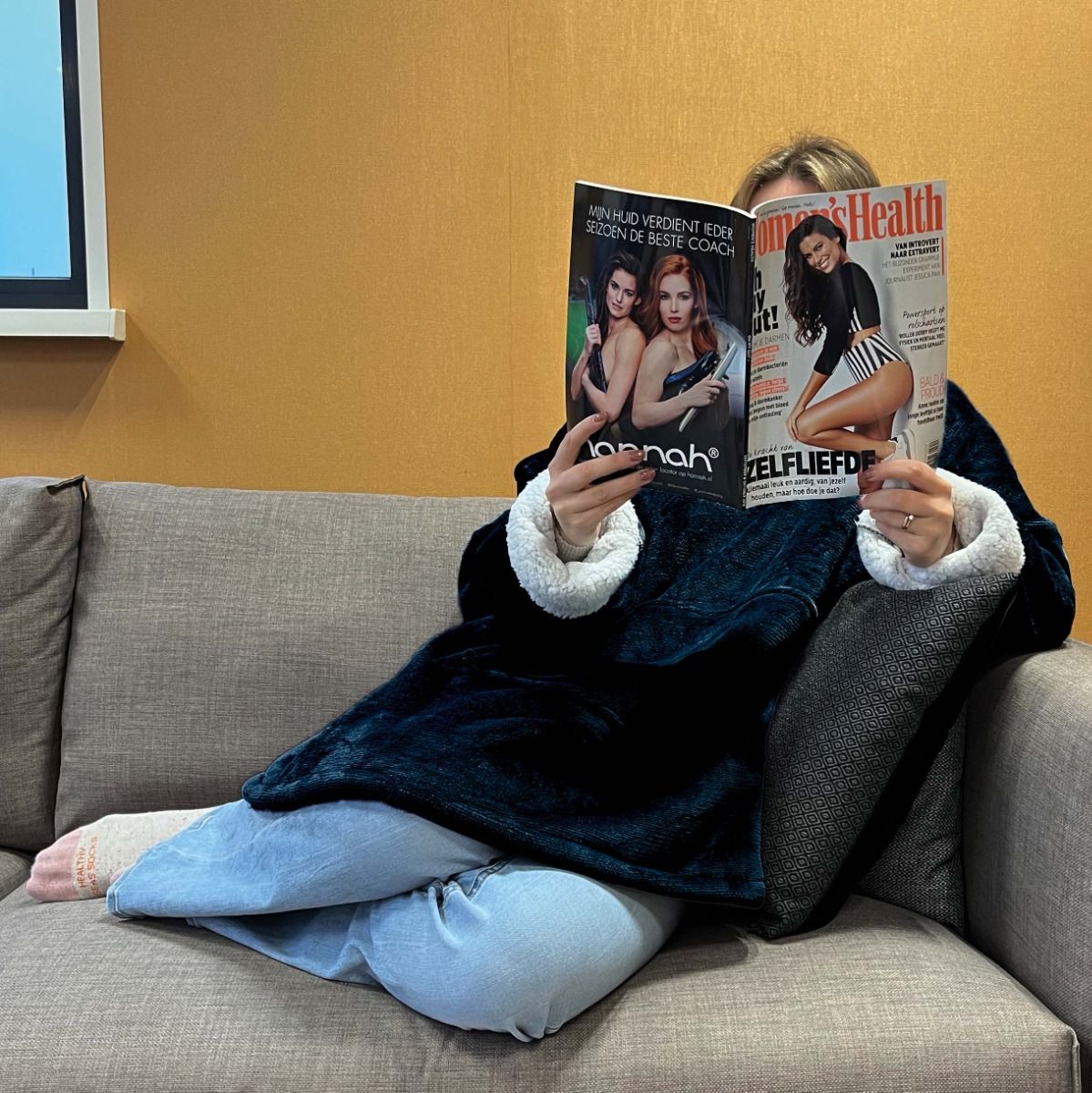 Huvtröja Pläd - Filt med ärmar - Blå