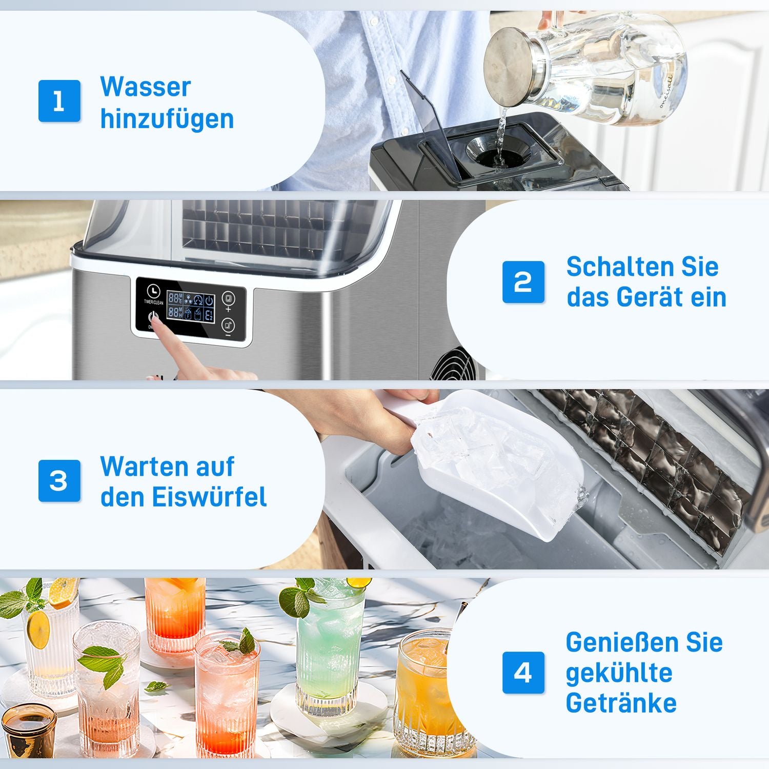 Ice Cube Maker, 20 Kg/24H, självrengörande rostfritt stål