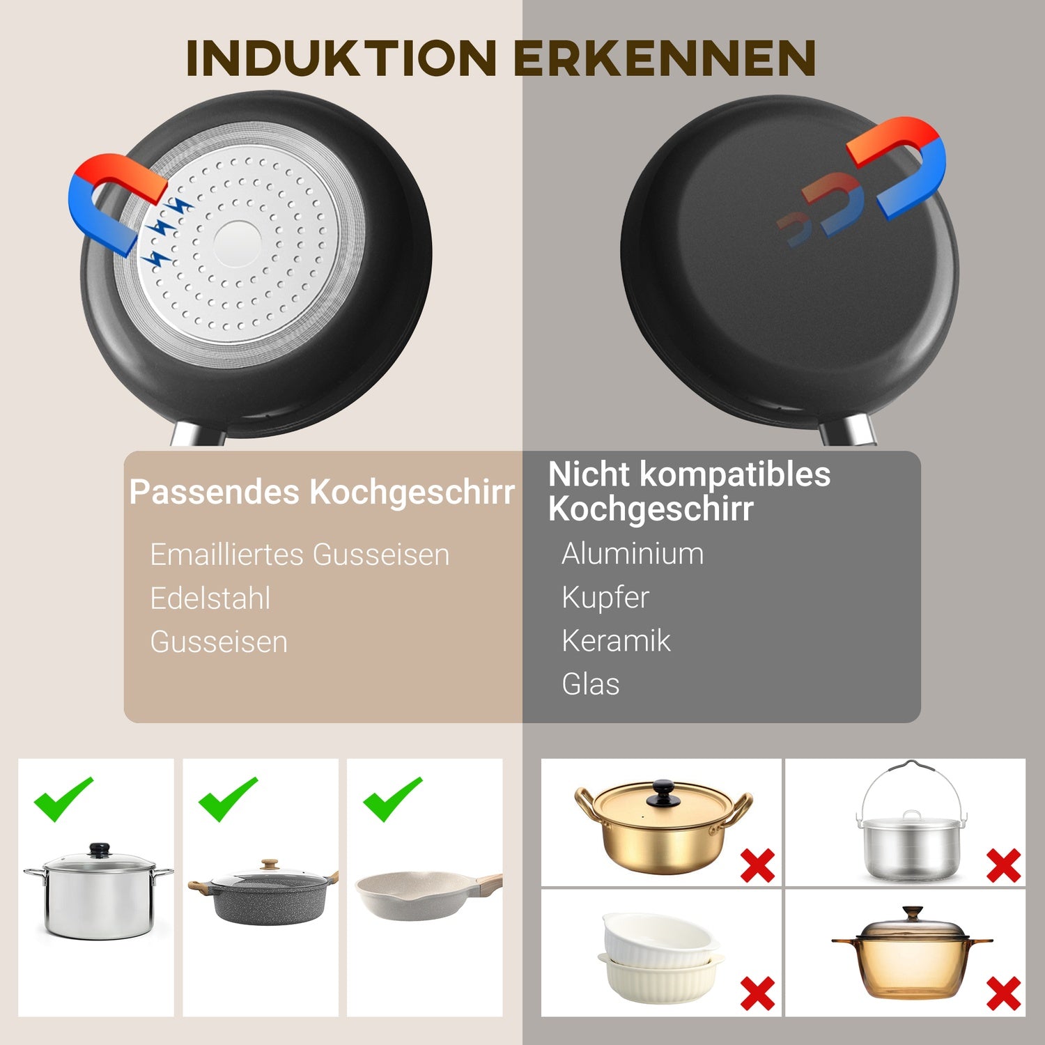 Bärbar enkel induktionshäll, 2000W, 10 effektnivåer, svart