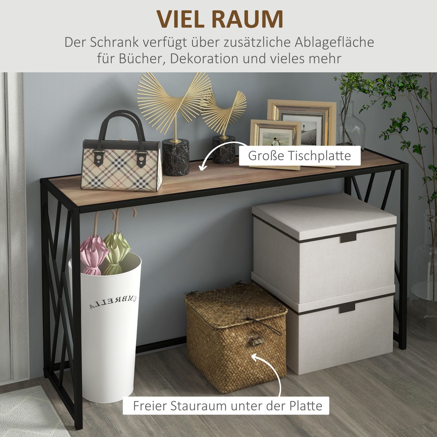 Industriell konsolbord, stålben, 120x35x75 cm, brun