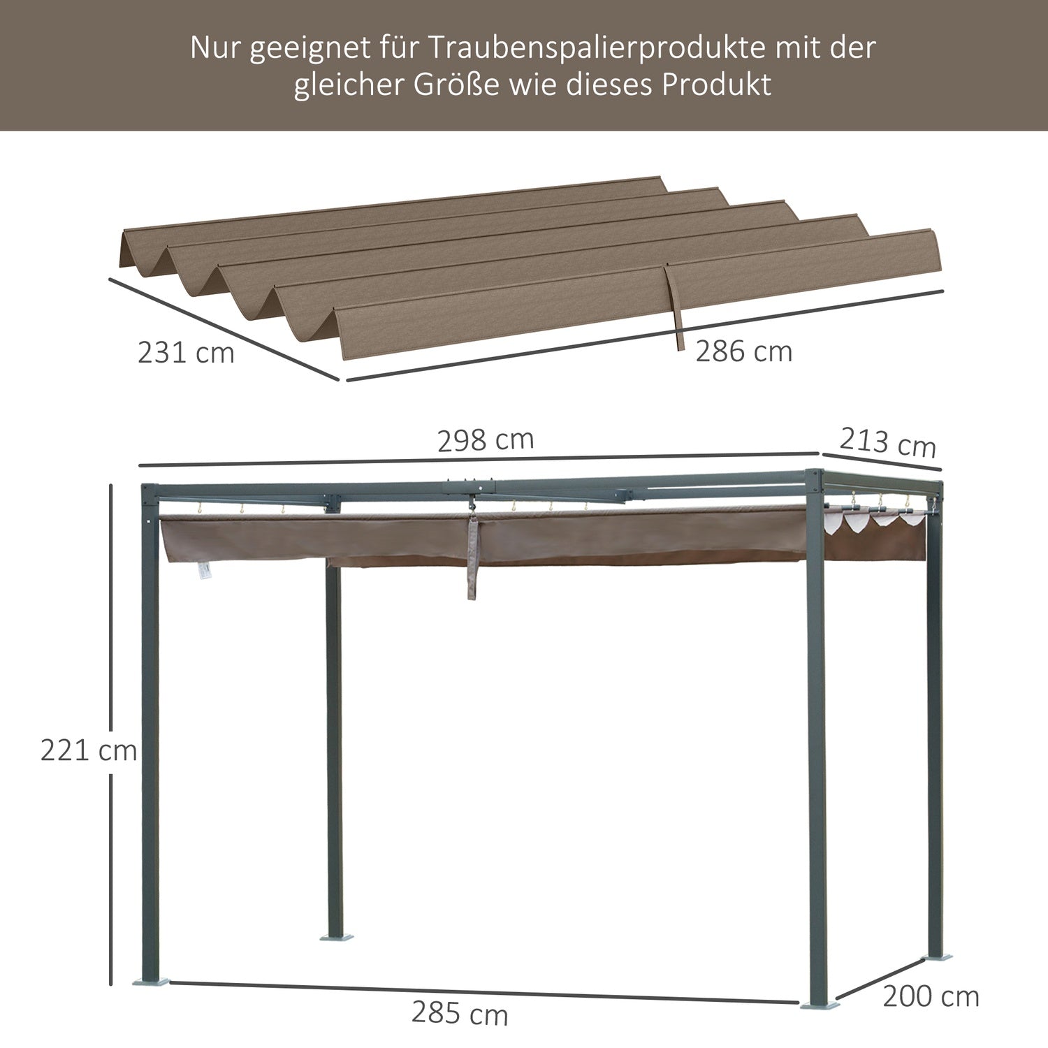 Infällbart 2,85 x 2 m pergolatak, UV-vattenbeständigt lock