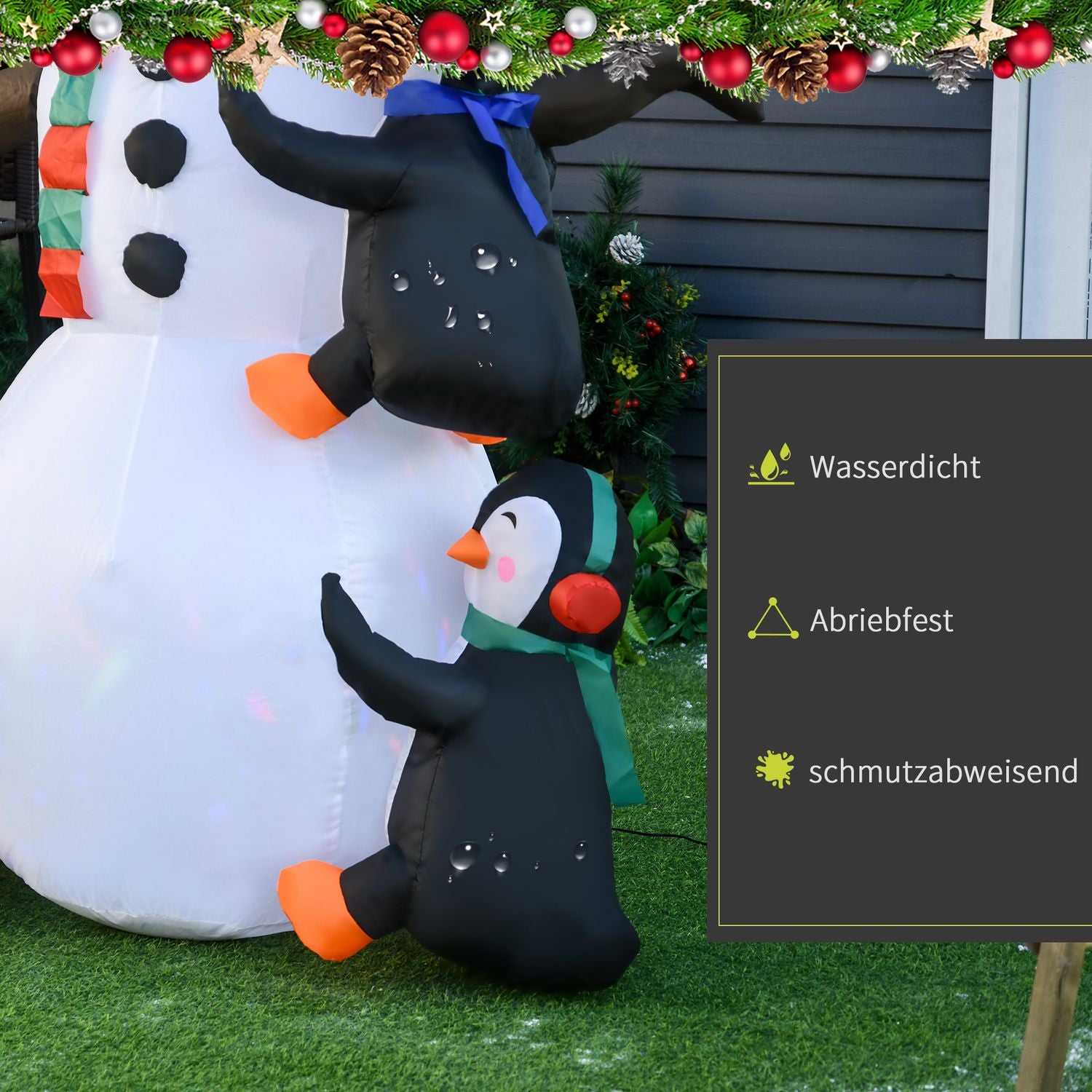 Uppblåsbar julsnögubbe med 3 pingviner, LED-ljus