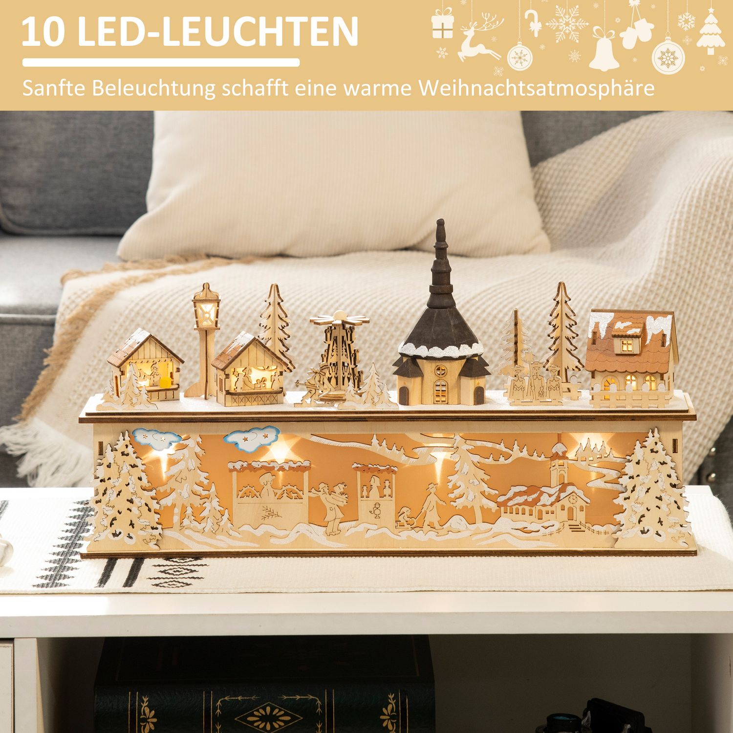 Julbydekoration, LED-upplyst vinterlandskap, 45x10x25 cm