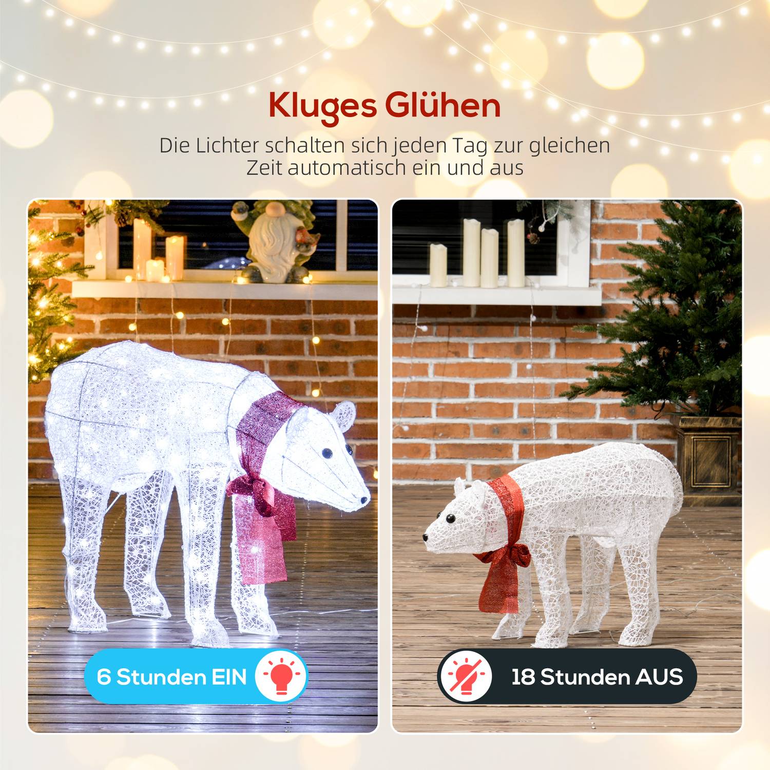 Kerstdecoratie met ijsberen, 140 leds, waterbestendig, timer