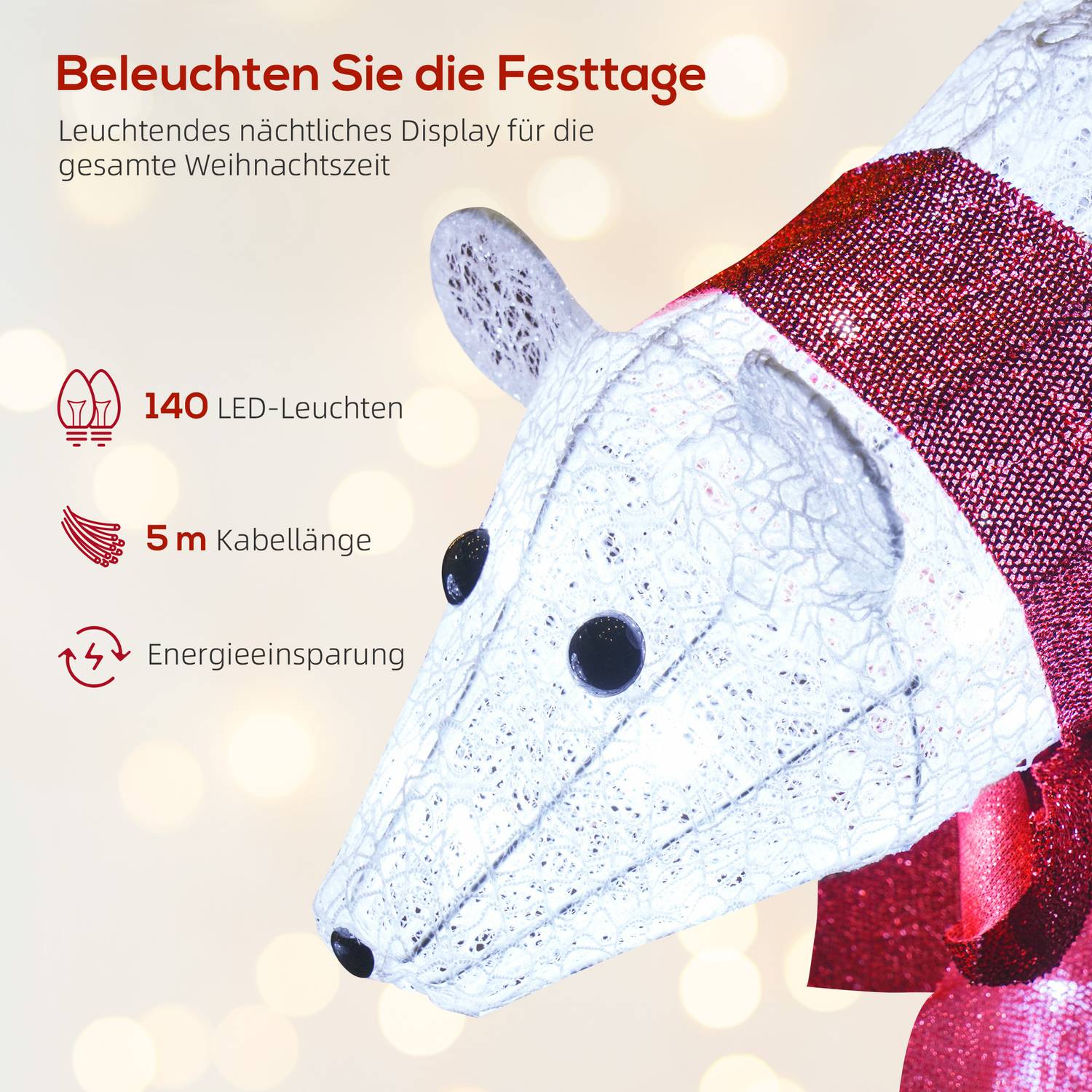 Kerstdecoratie met ijsberen, 140 leds, waterbestendig, timer