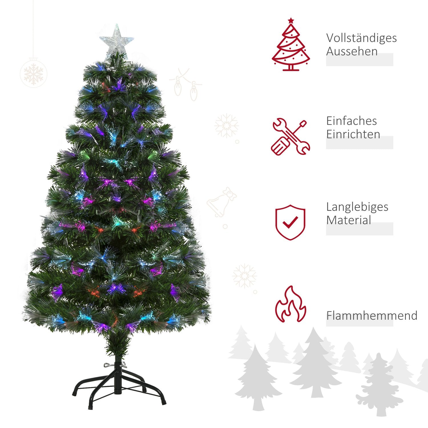 Konstgjord julgran, 120 cm, flerfärgade lampor & metallfot