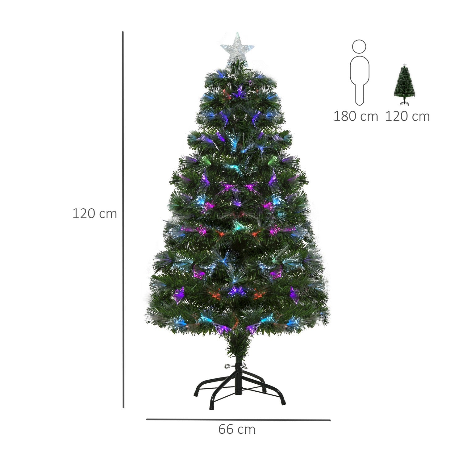 Konstgjord julgran, 120 cm, flerfärgade lampor & metallfot