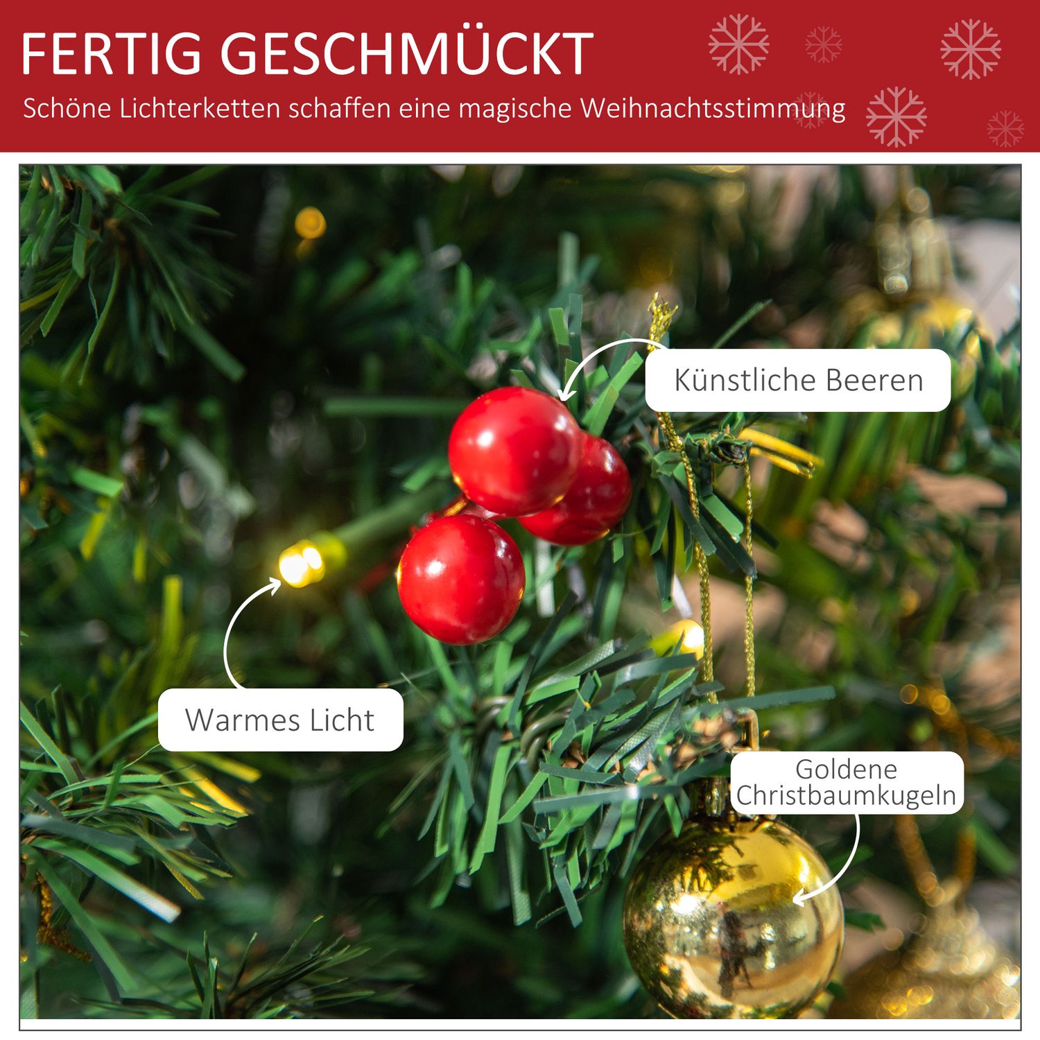 Liten grön julgran med LED-lampor och bär