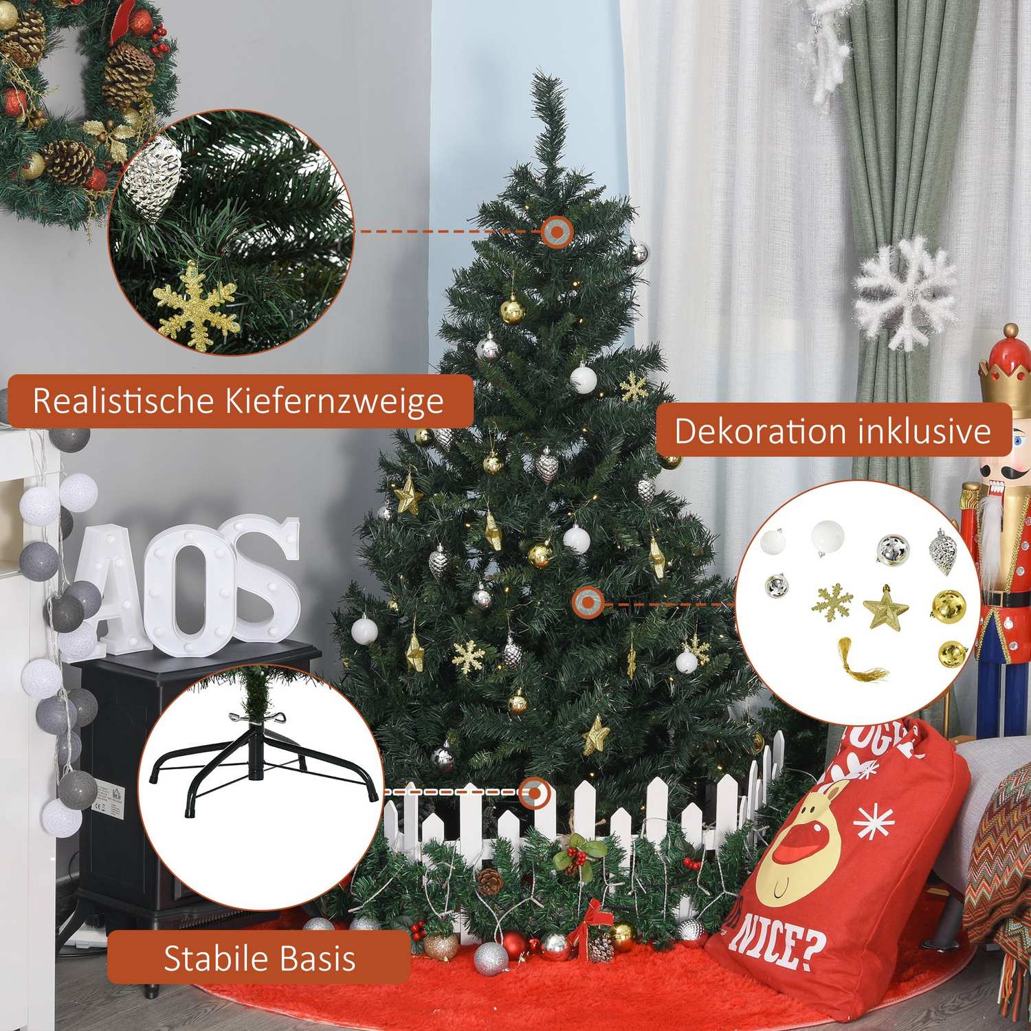 Julgran med 120 LED-ljus, 511 spetsar, 95x150 cm