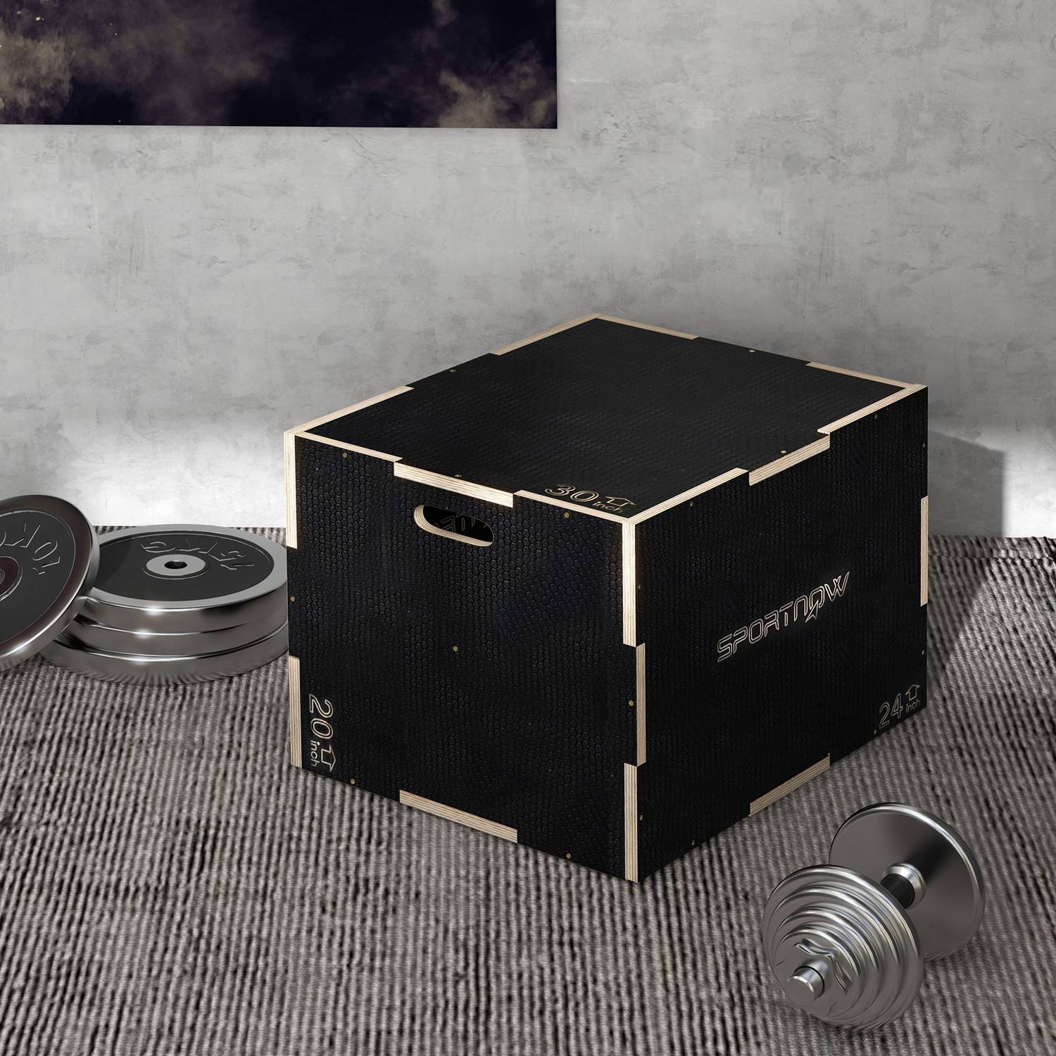 Plyometrisk Jump Box – 3 i 1 träplattform med handtag