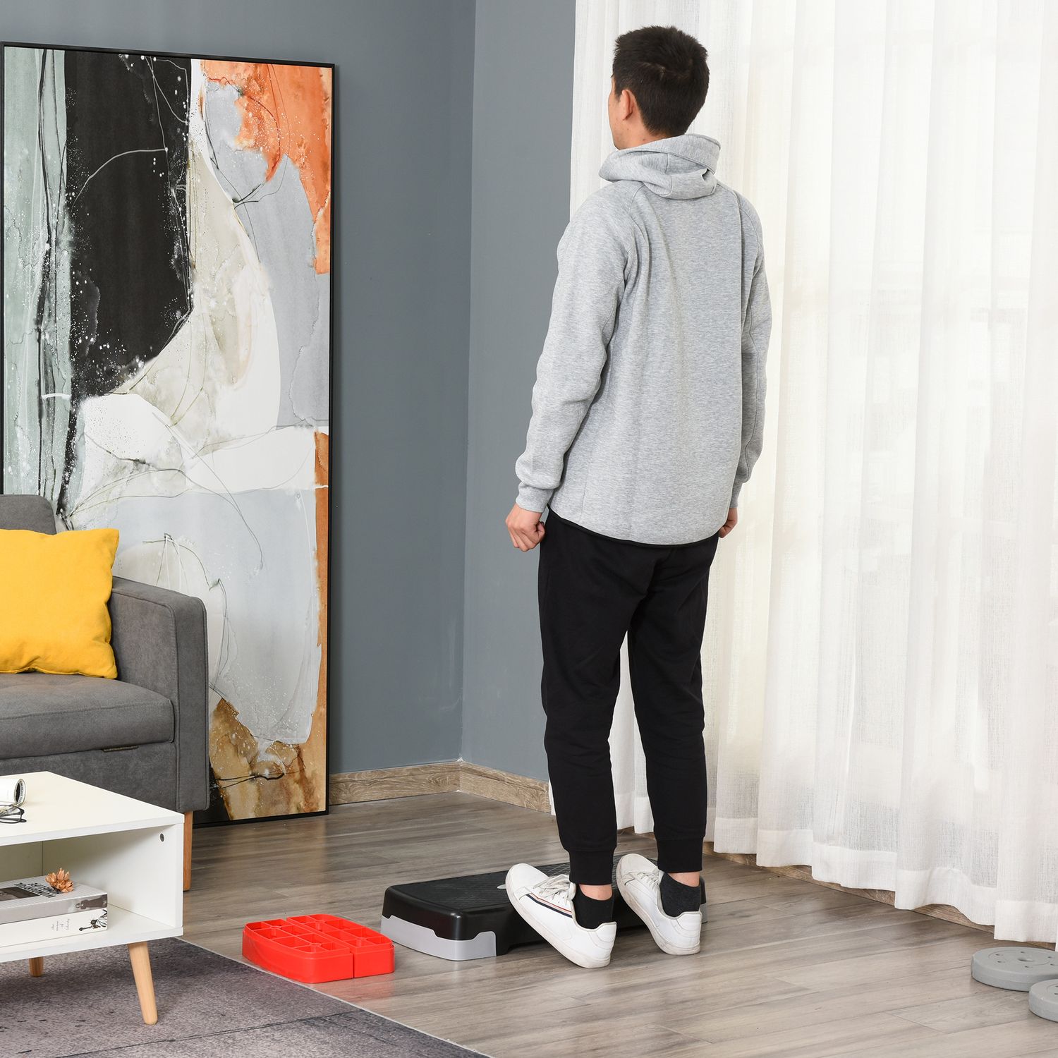 Justerbar Aerobic Stepper – 2 nivåer, 10/20 cm, svart/grå/röd