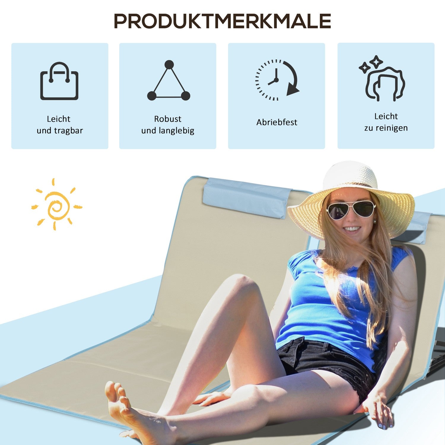 Justerbara hopfällbara strandstolar, set om 2 med kuddar