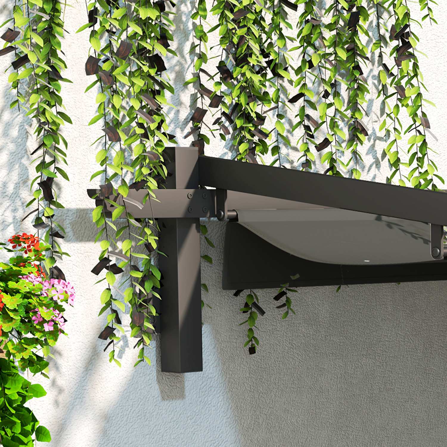 Justerbar aluminiumpergola, 3x3m, mörkgrå solskydd