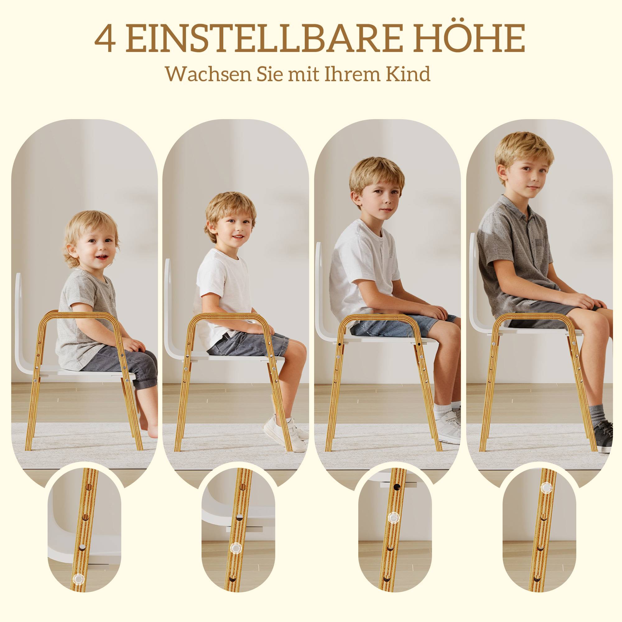 Justerbara trästolar för barn, halkfria dynor, åldrar 3-15